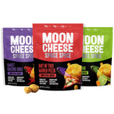 Moon Cheese Space Spice emballage attrayant pour snack protéiné rapide.