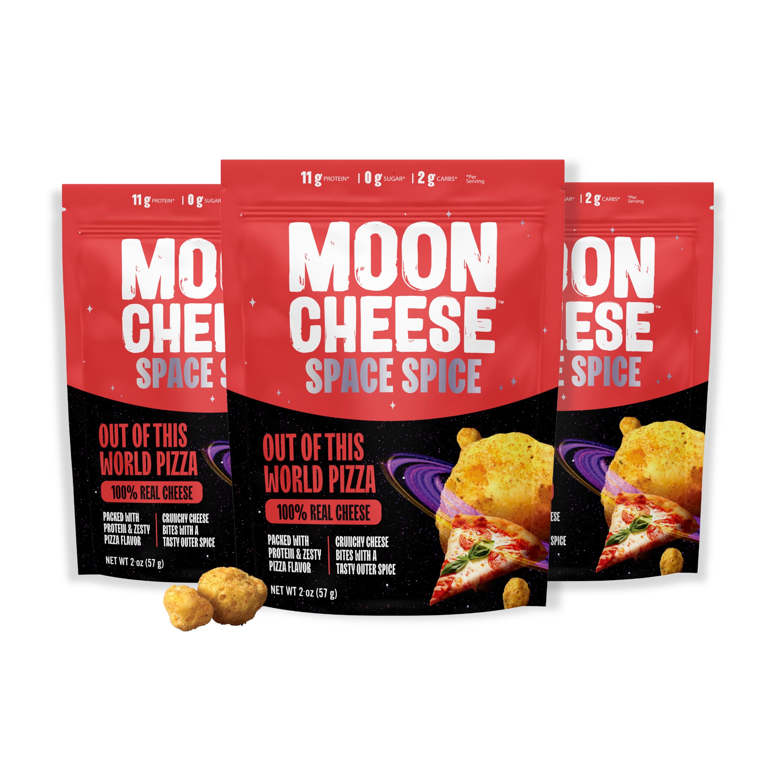Moon Cheese Space Spice, sachet d'emballage pratique pour emporter en voyage.