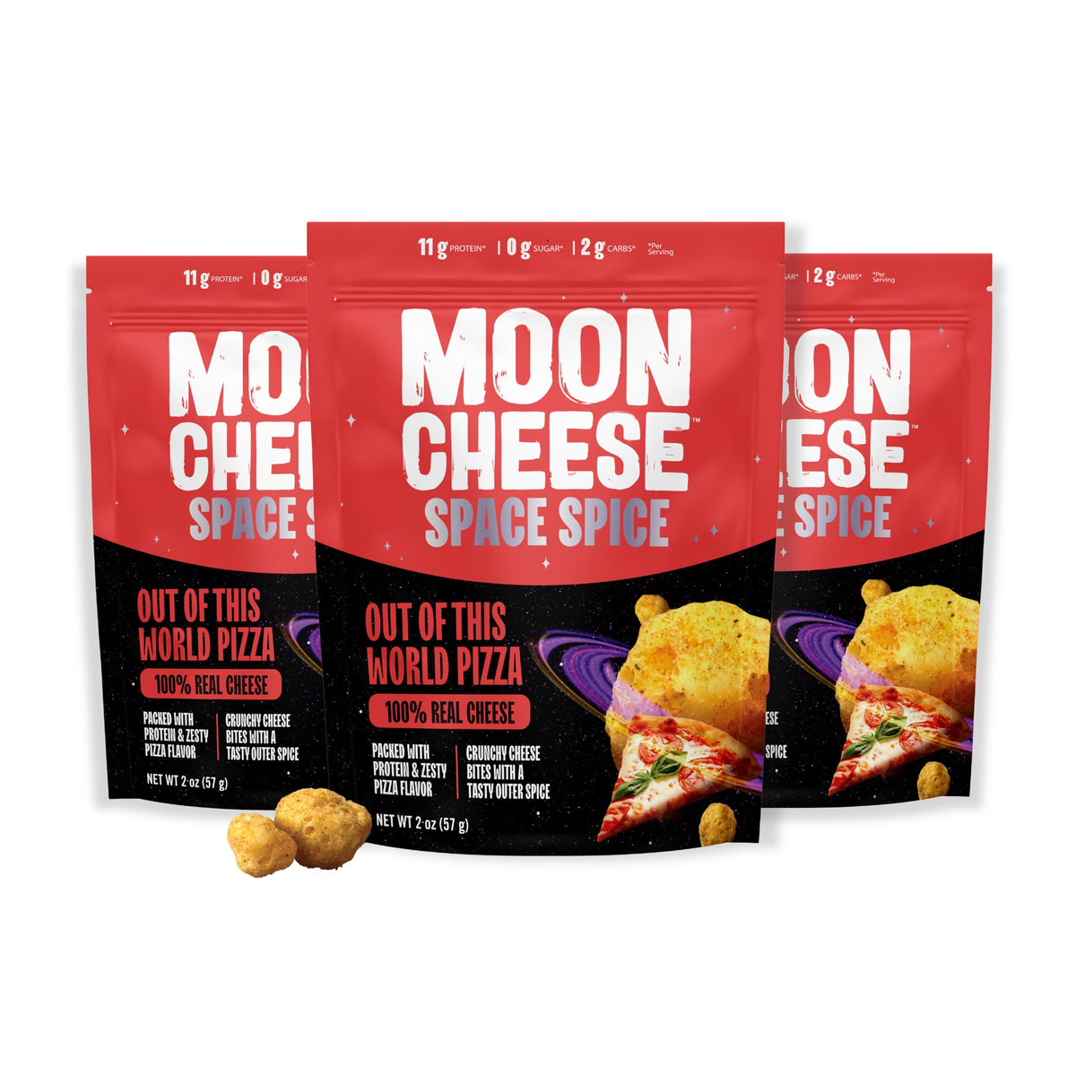 Moon Cheese Space Spice, sachet d'emballage pratique pour emporter en voyage.