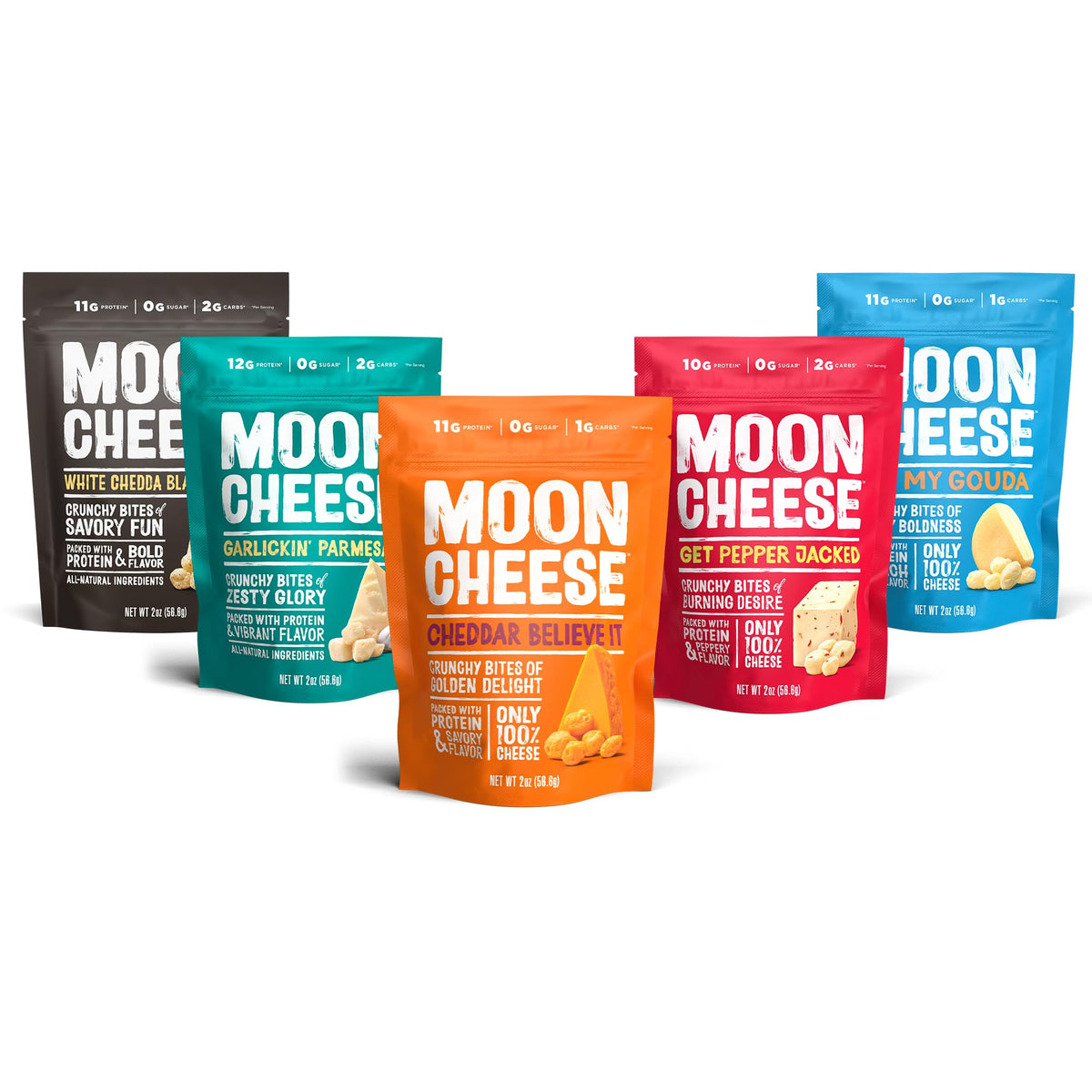 Moon Cheese variete-pack ensemble, bouchées croustillantes protéinées à emporter