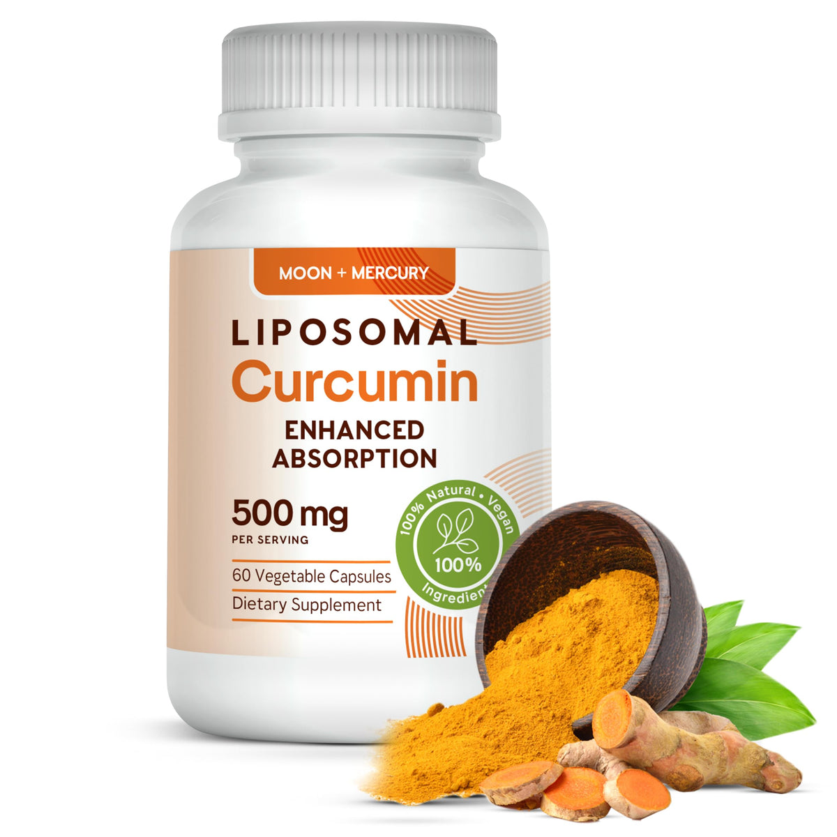 Moon + Mercury Curcuma liposomal – Bouteille prête à l emploi avec 60 gélules.