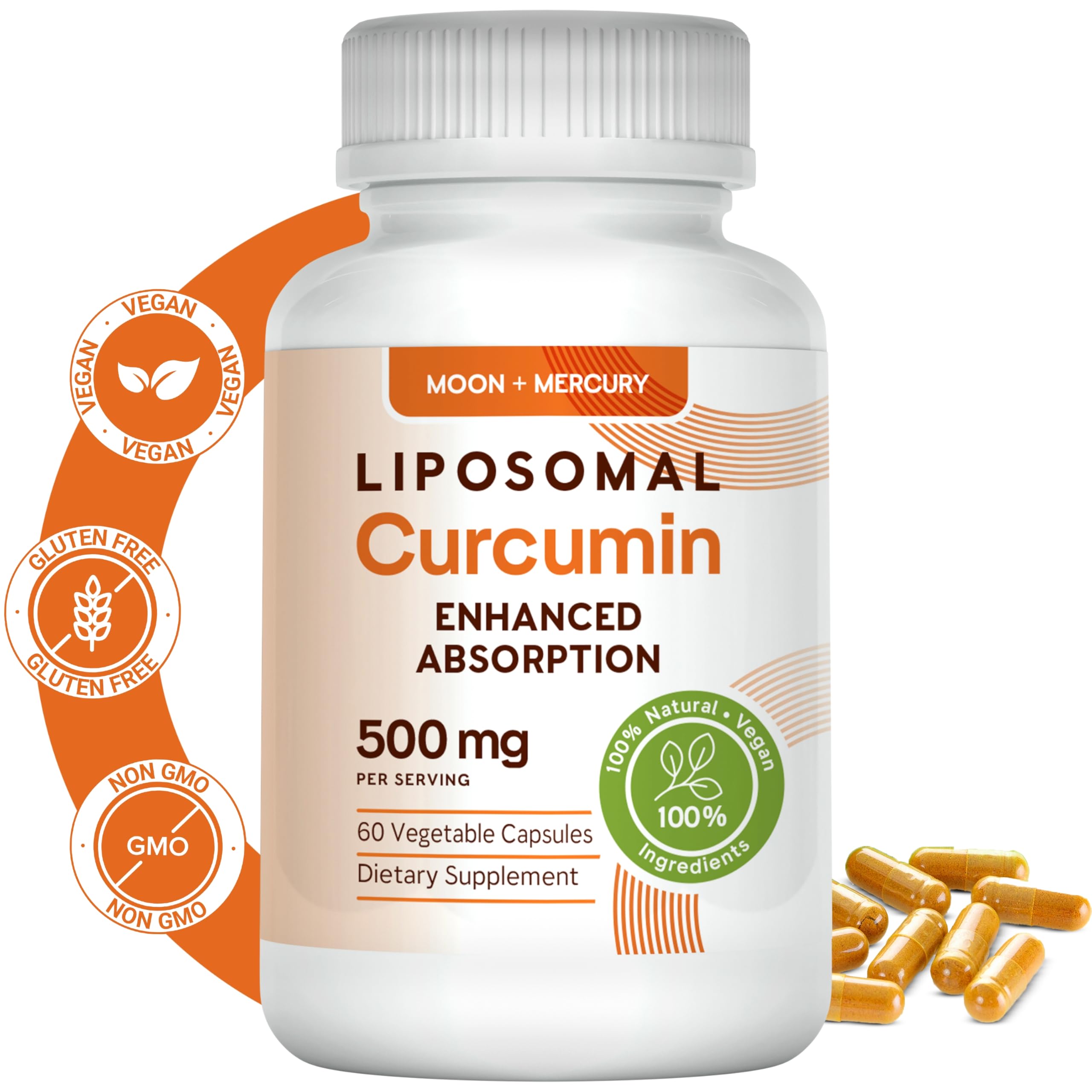 Moon + Mercury Gélules végétariennes 500 mg – Curcuminoïdes haute biodisponibilité.