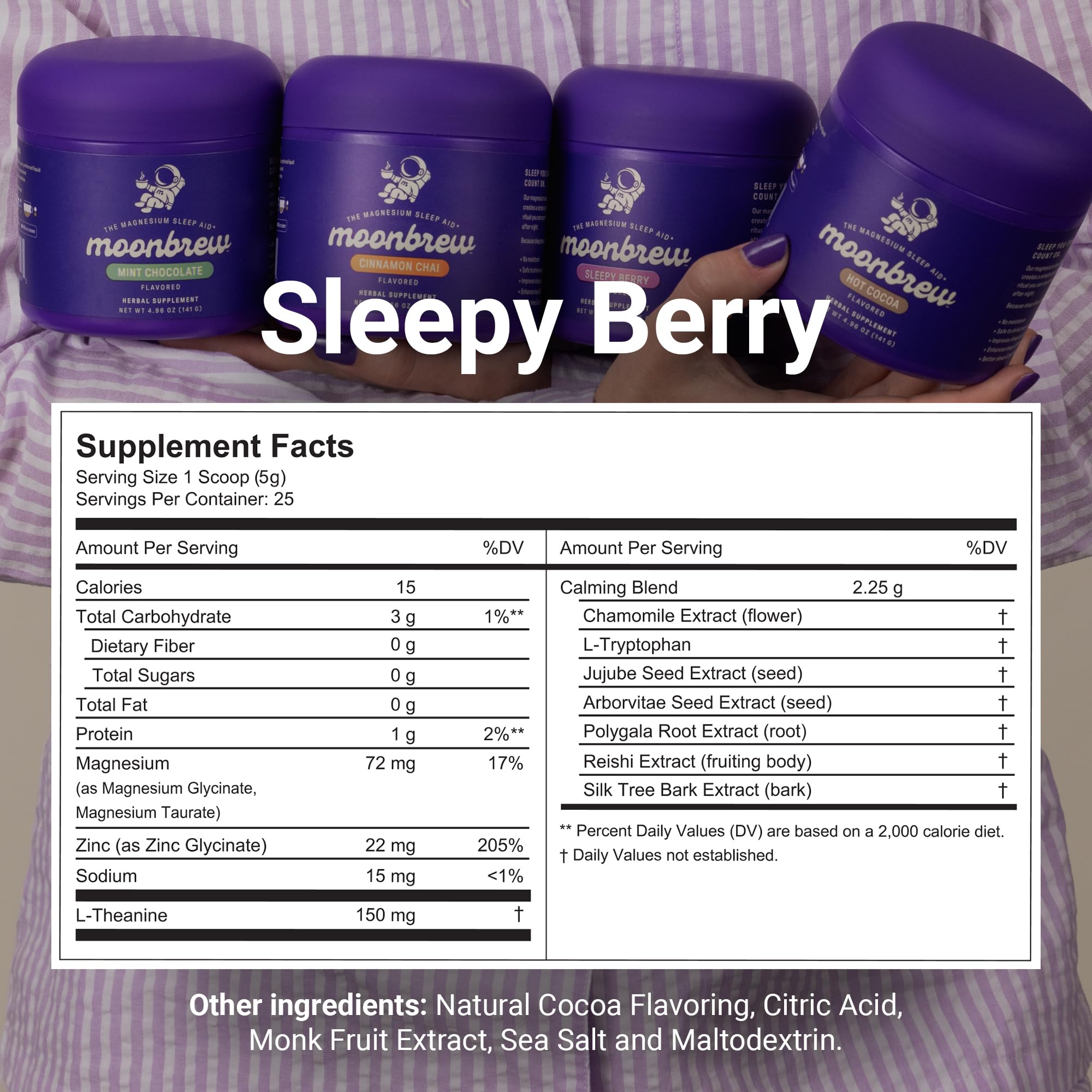 MoonBrew Baies Somnifiques Nocturnes dans un verre prêt à déguster sans sucre