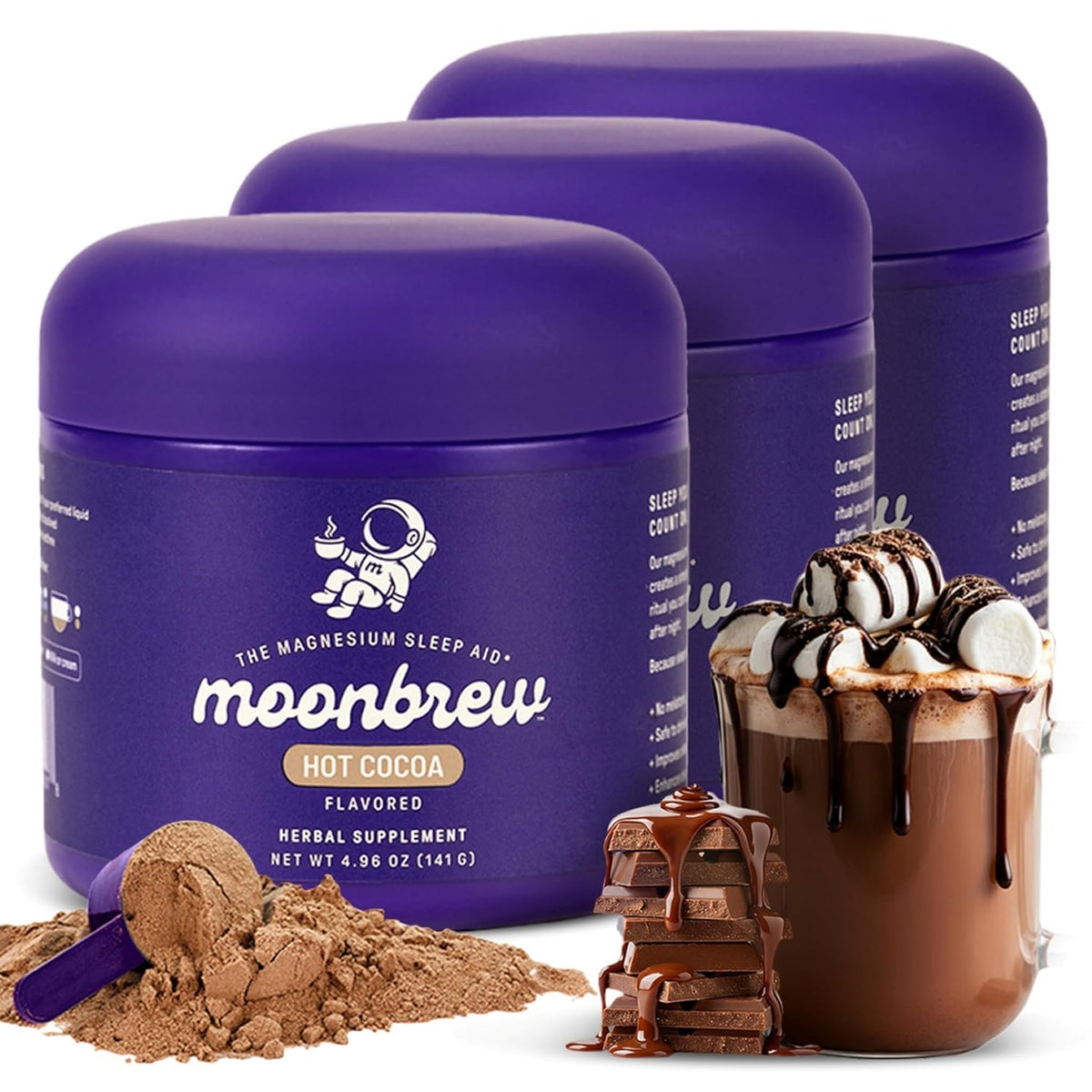 MoonBrew Chocolat Chaud Magnésium Nocturne en pot, rituel apaisant du soir.