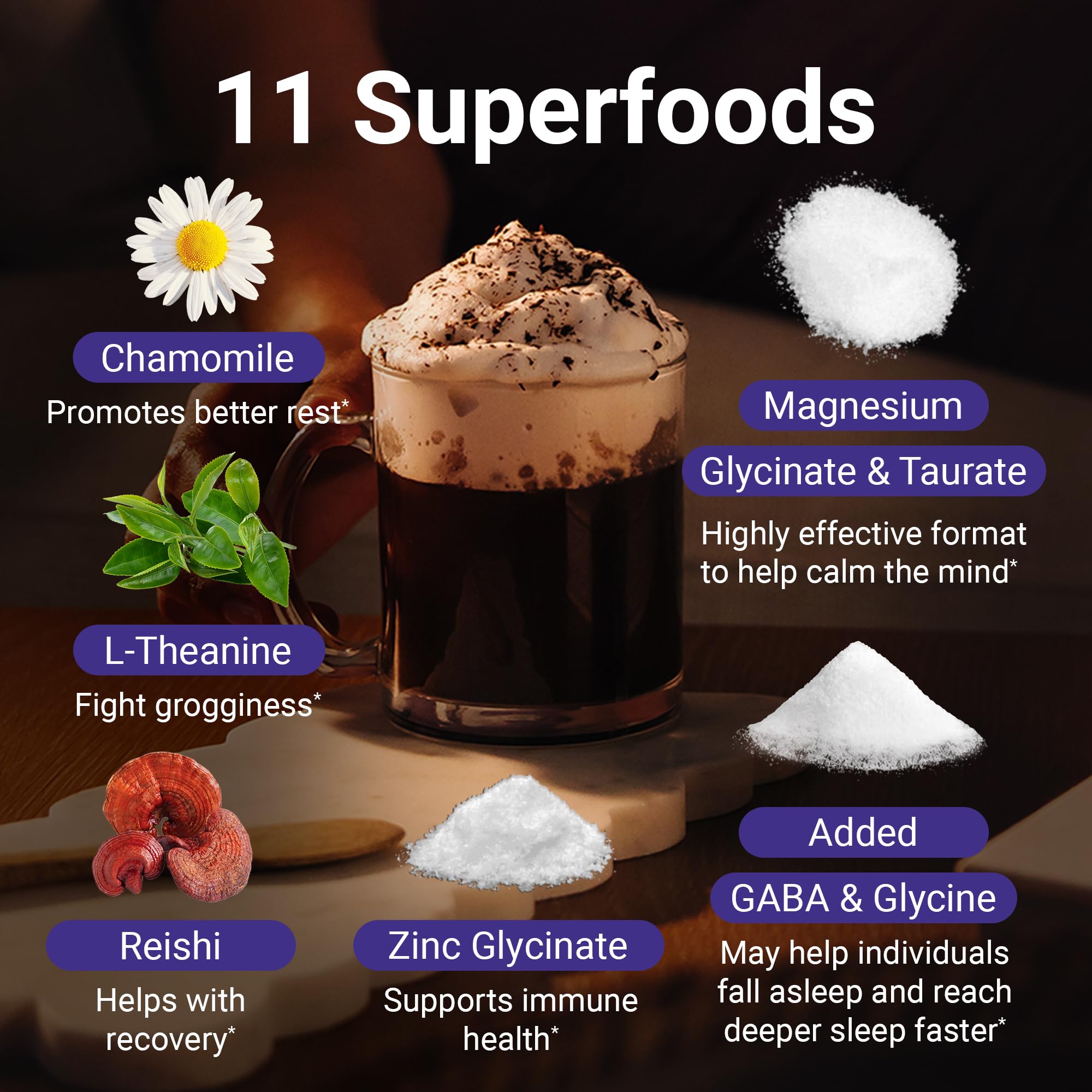 MoonBrew Nuit – plan serré des superaliments pour un esprit calme.