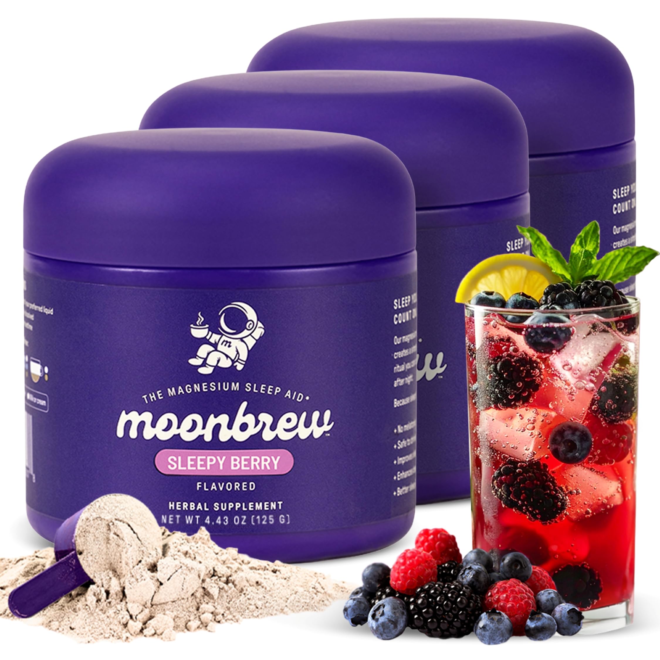 MoonBrew Nuit Smoothie Berry Pot montre le pot prêt pour la détente nocturne.