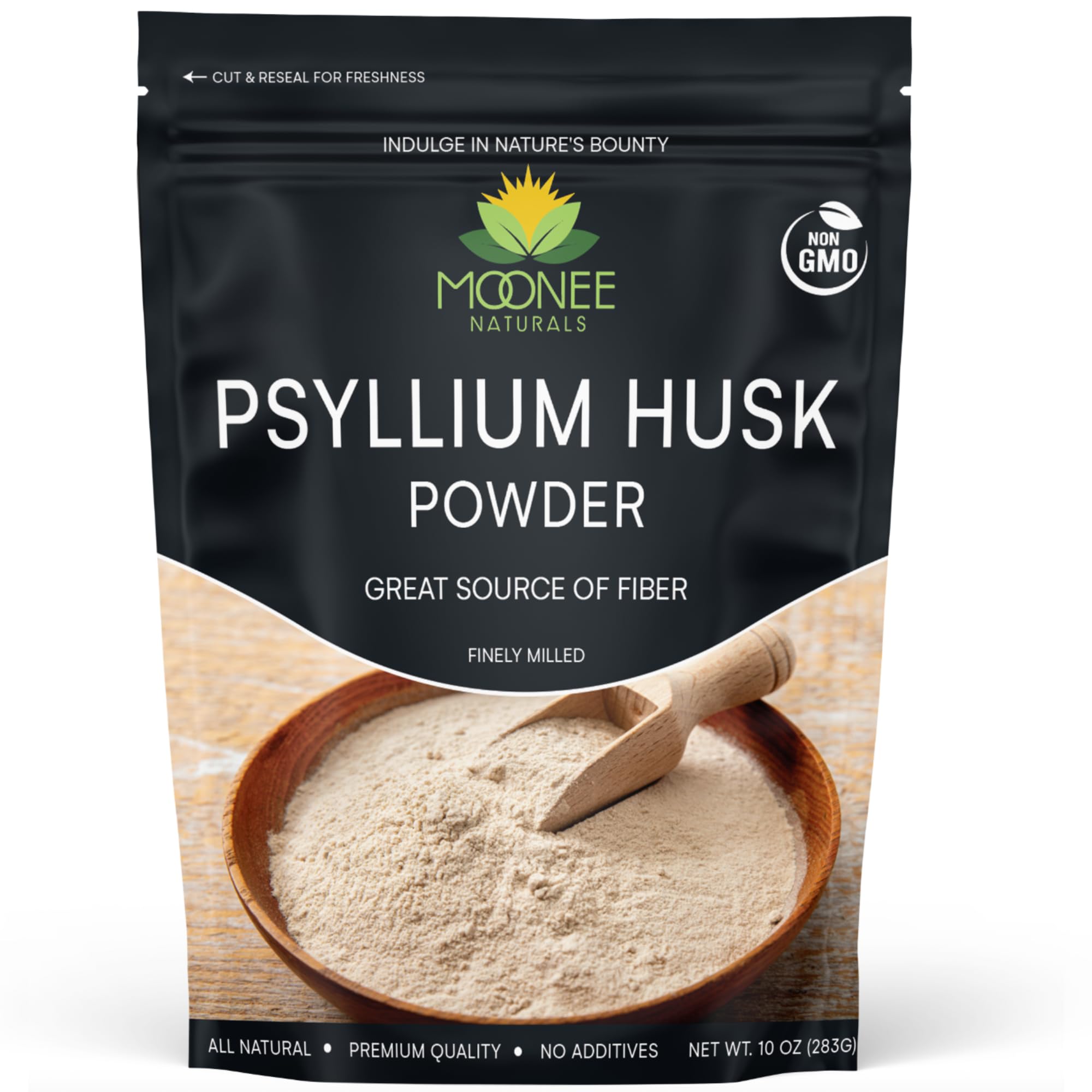 Emballage Moonee Naturals Psyllium Husk Poudre, fibre pratique.