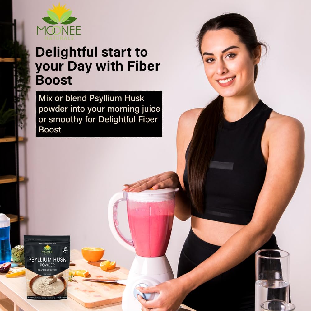 Texture finement moulue Moonee Naturals Psyllium Husk Poudre sans grumeaux.