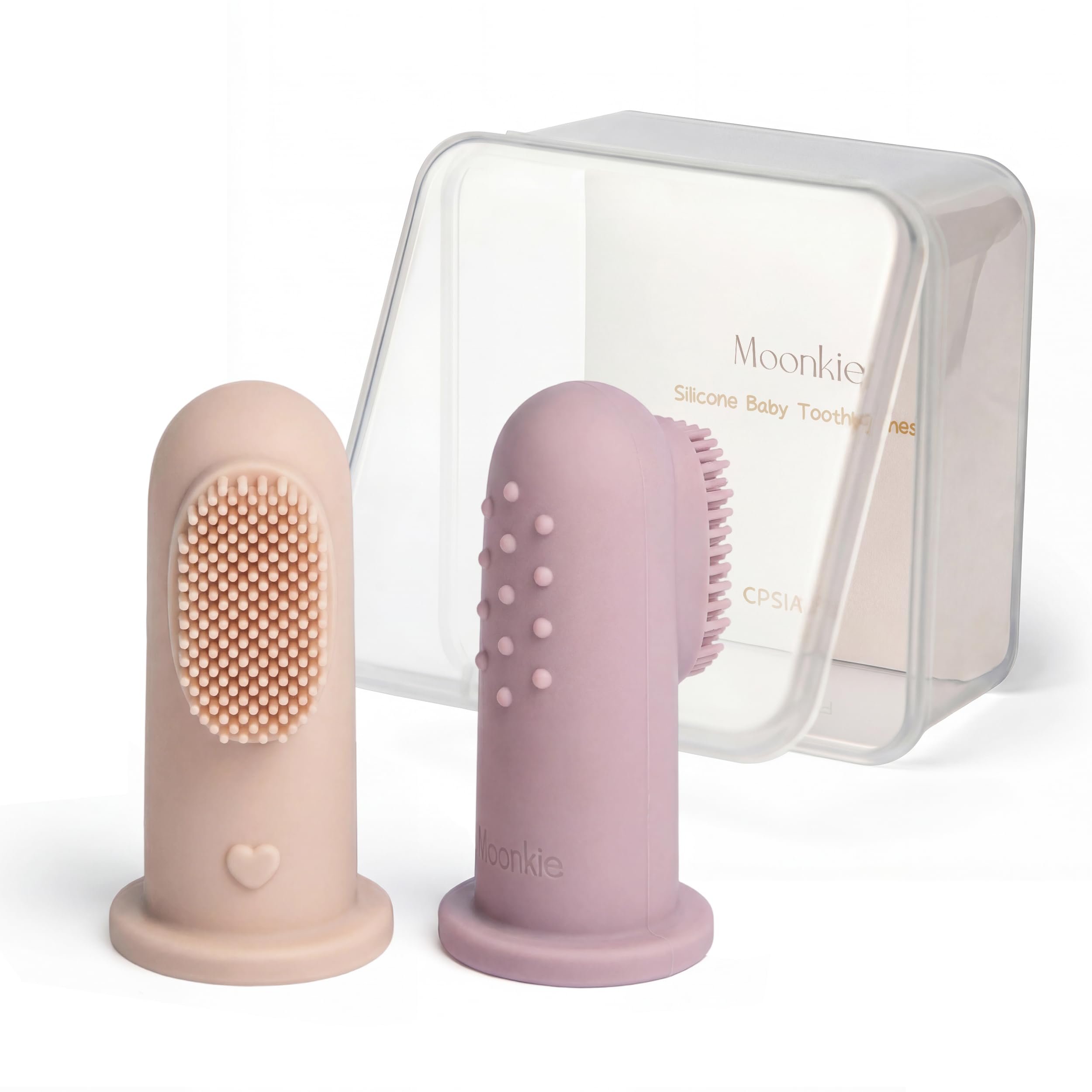 Moonkie brosse-doigt bébé blush, douceur et praticité pour le soin buccal.