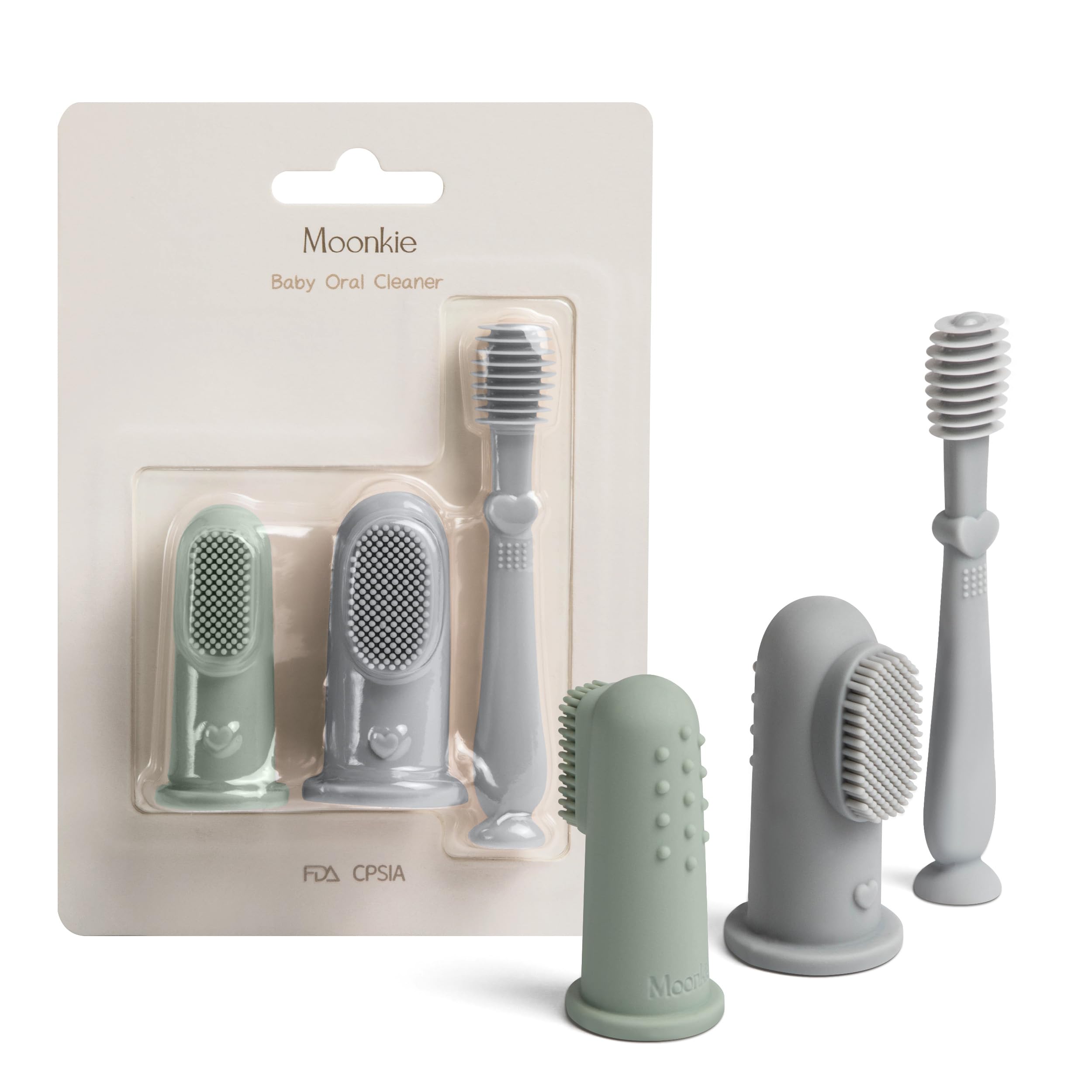 Moonkie kit-doigts-bebe-bleu: brosse doigt pour soin buccal précoce.