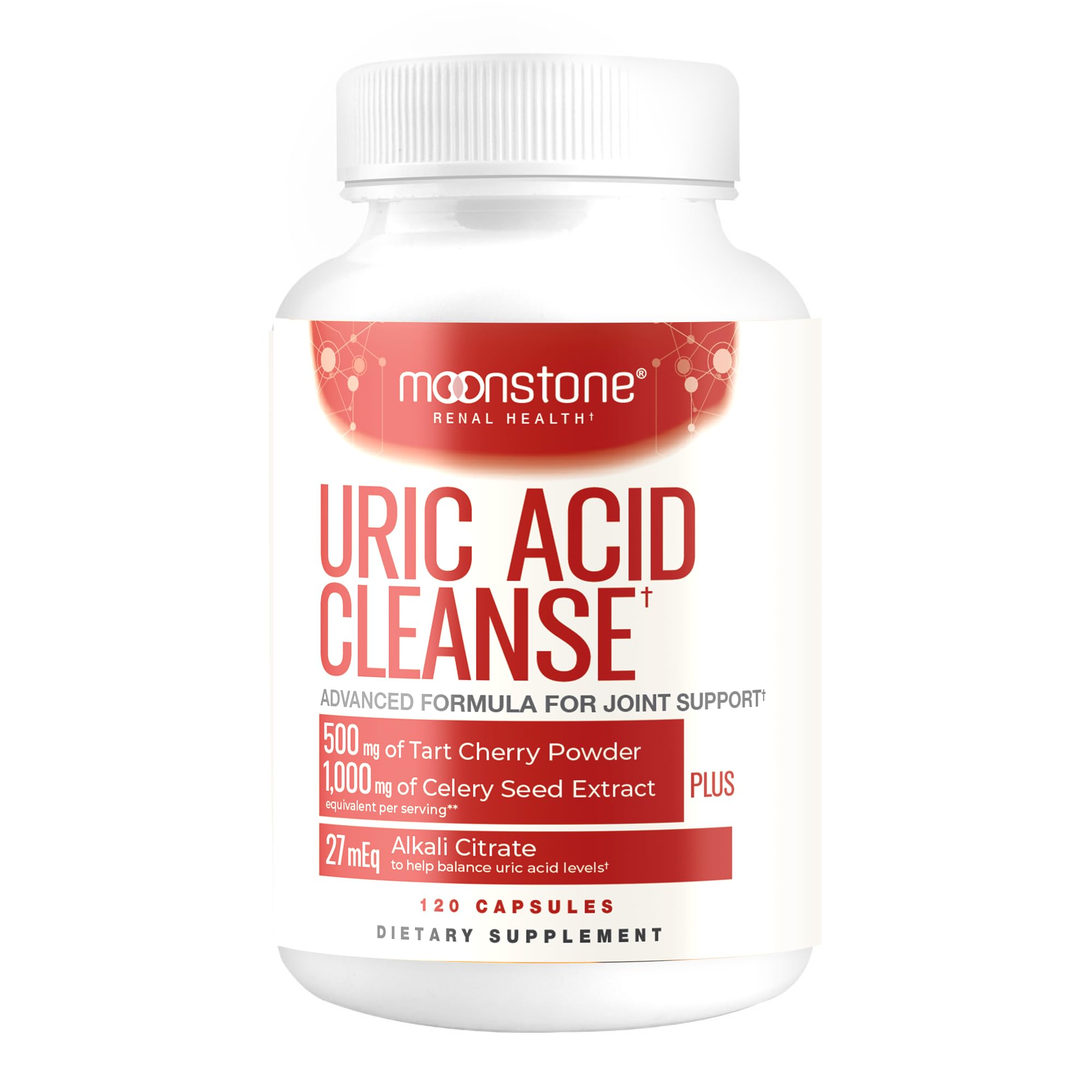 Moonstone UAC Bouteille : aperçu du complément pour l'équilibre urique potentiel.