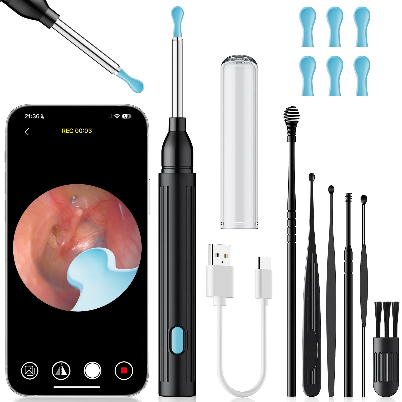 MOOPHY kit-nettoyage-cire-oreille-ensemble: visibilité claire pour inspection sûre.