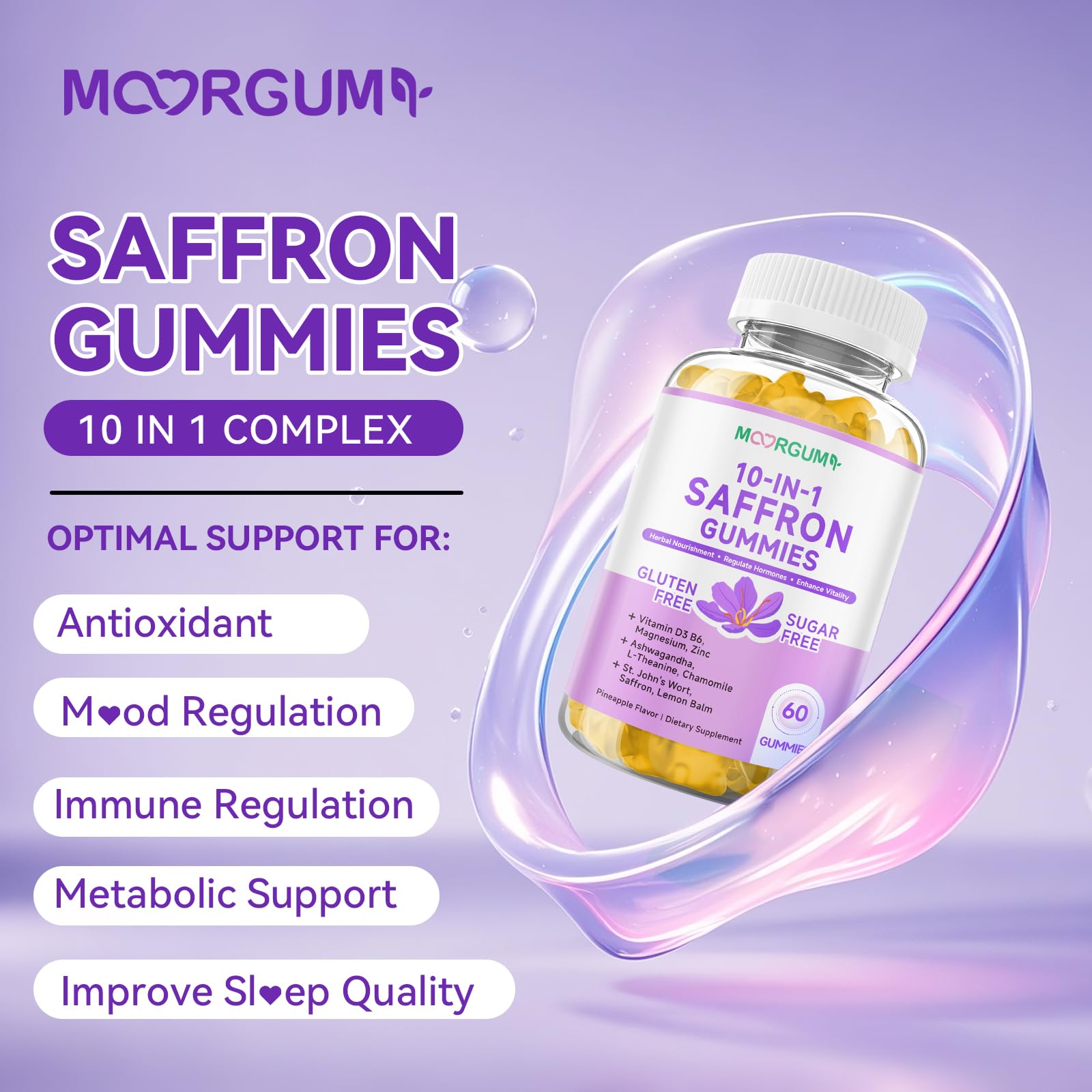 Gommes rouges MOORGUMY au safran, texture agréable pour une pause bien-être.