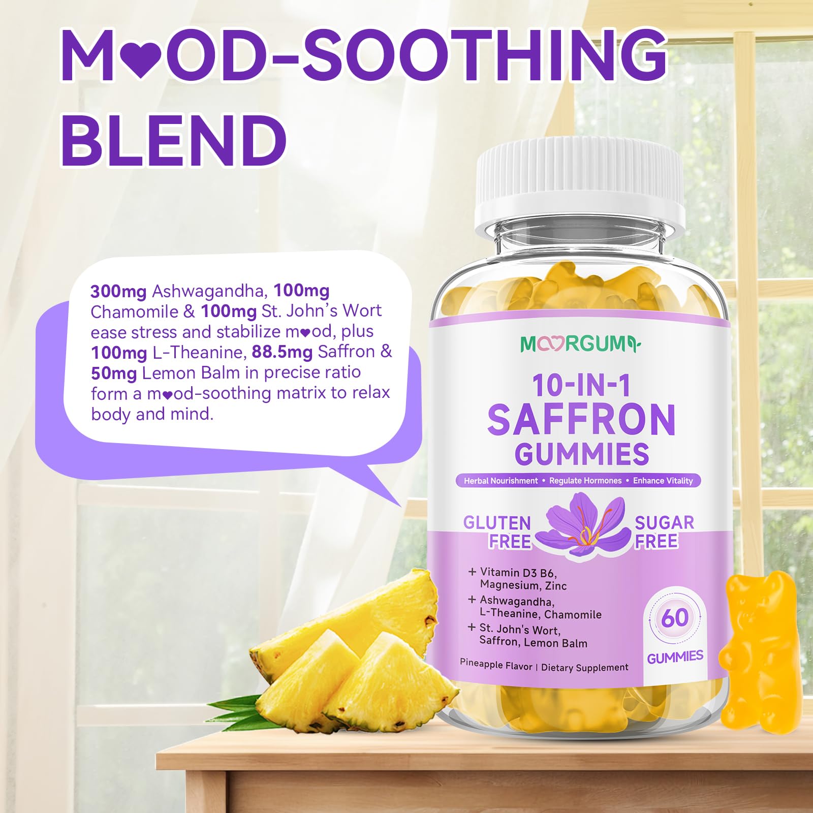 Boîte MOORGUMY safran, dosage quotidien facile de deux gommes.
