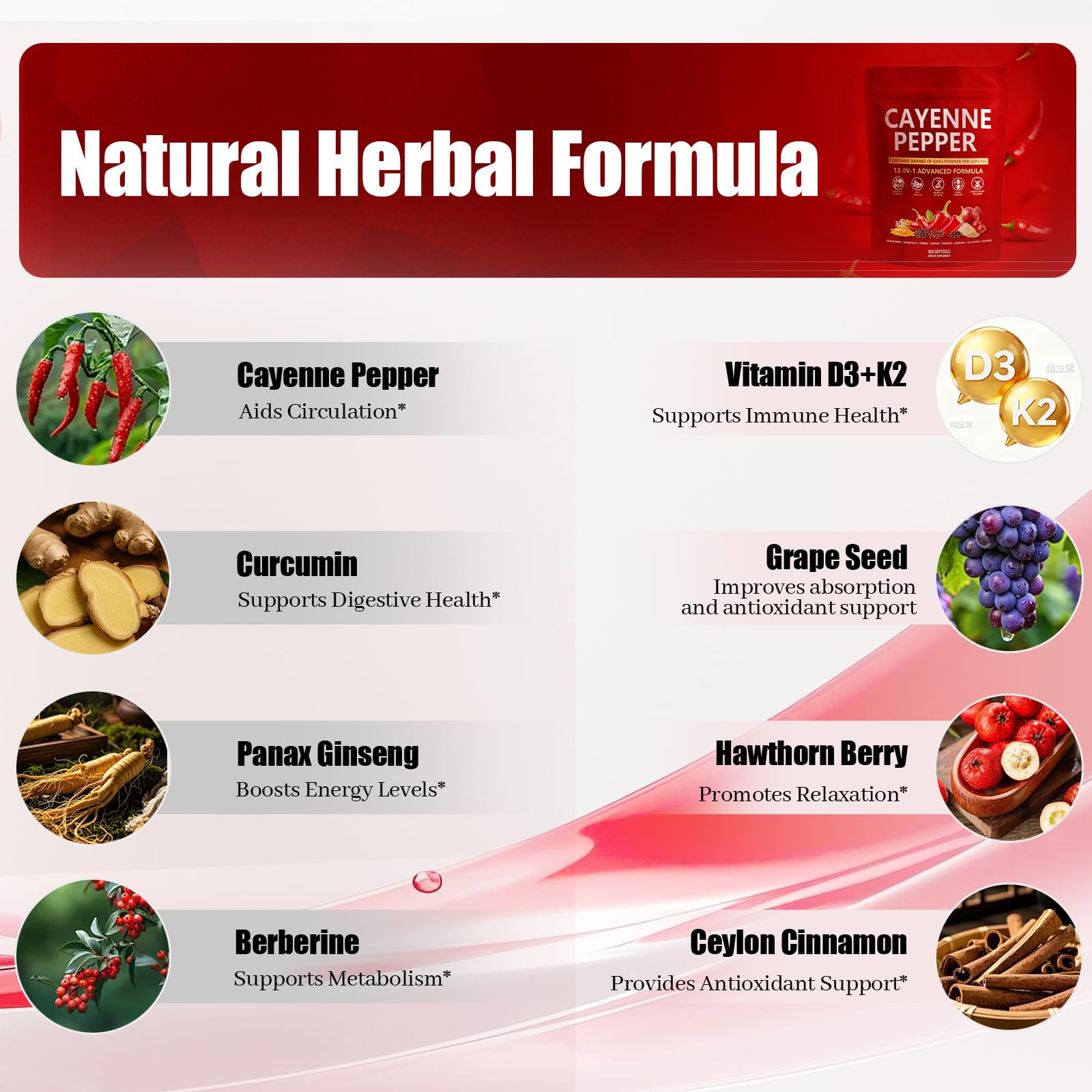 MORANDEE ingrédients naturels — Cayenne, curcuma et raisin pour une formule équilibrée