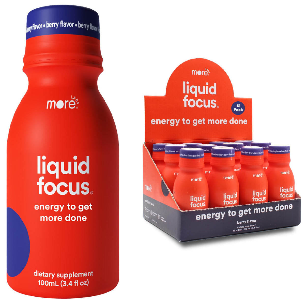 More Labs Liquid Focus : bouteille ouverte, prêt à boire et concentration rapide.
