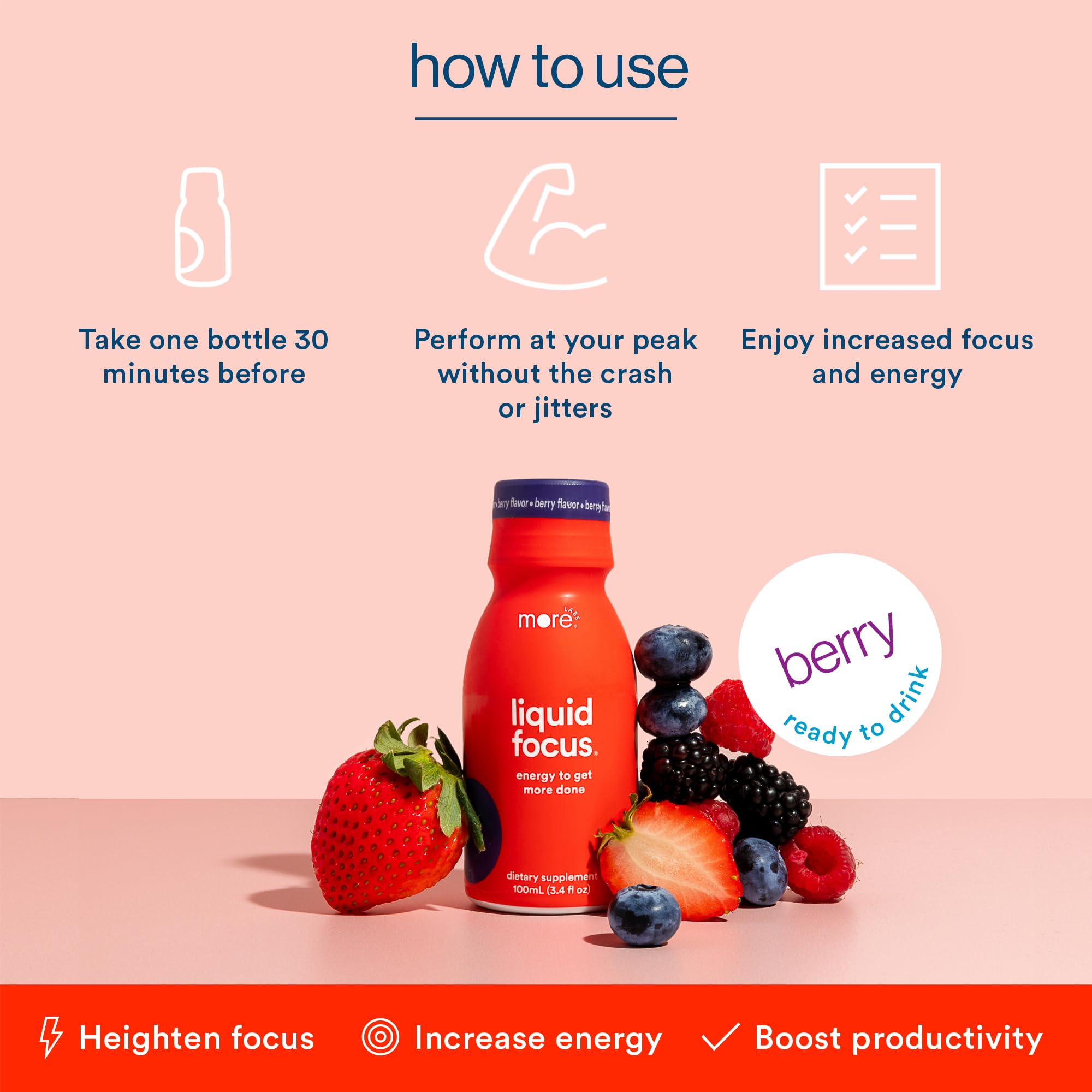 More Labs Liquid Focus : packaging 12 bouteilles, pratique pour une réserve à domicile.