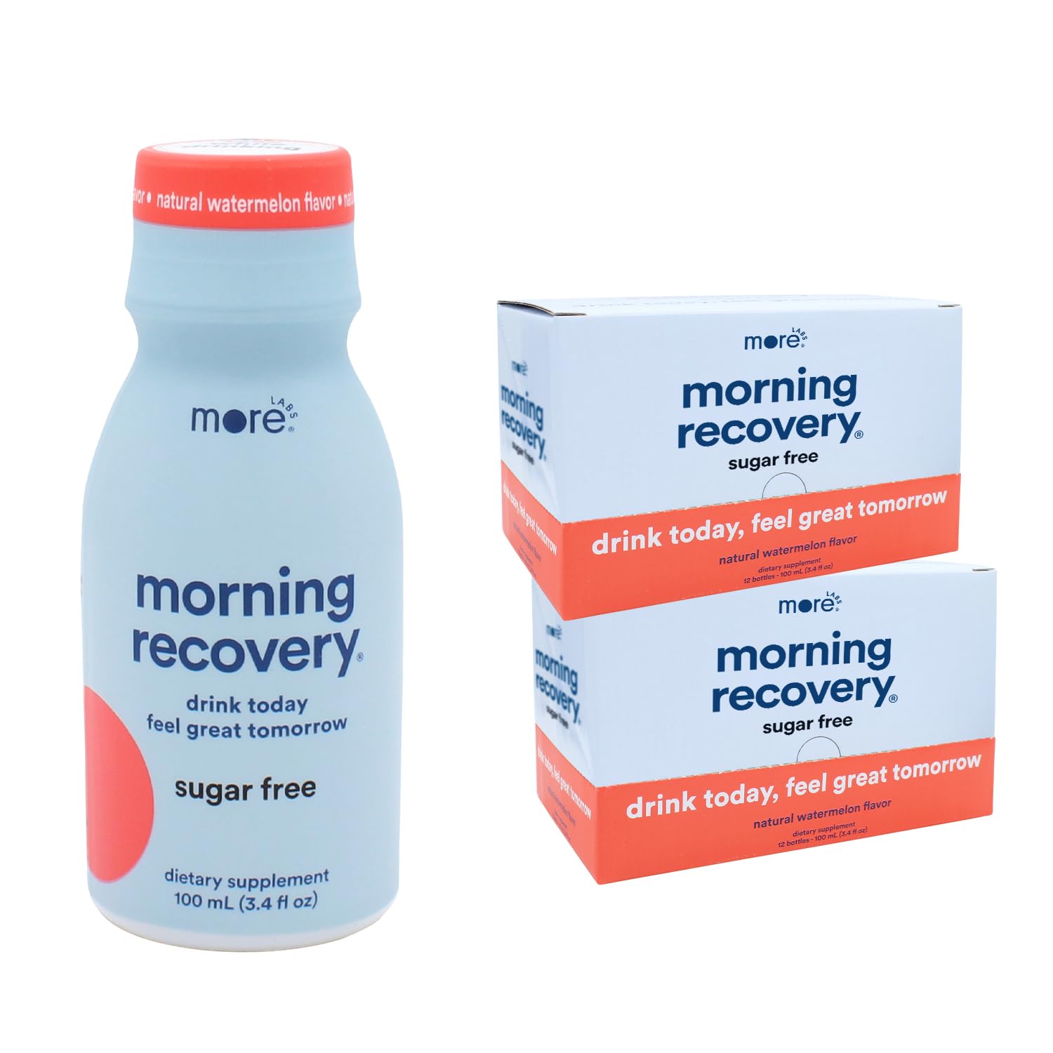 More Labs Morning Recovery – bouteille-dose-pasteque, hydratation rapide après verre.