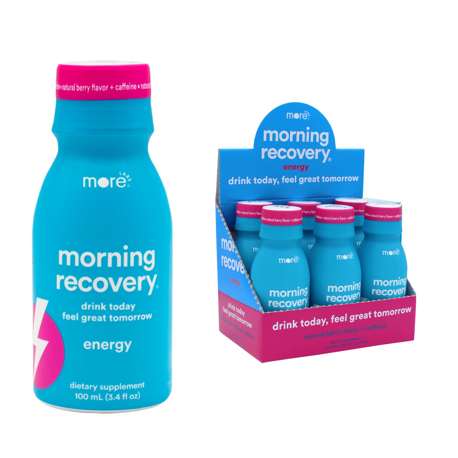 More Labs Morning Recovery, bouteille énergie, hydratation rapide pendant vos verres.