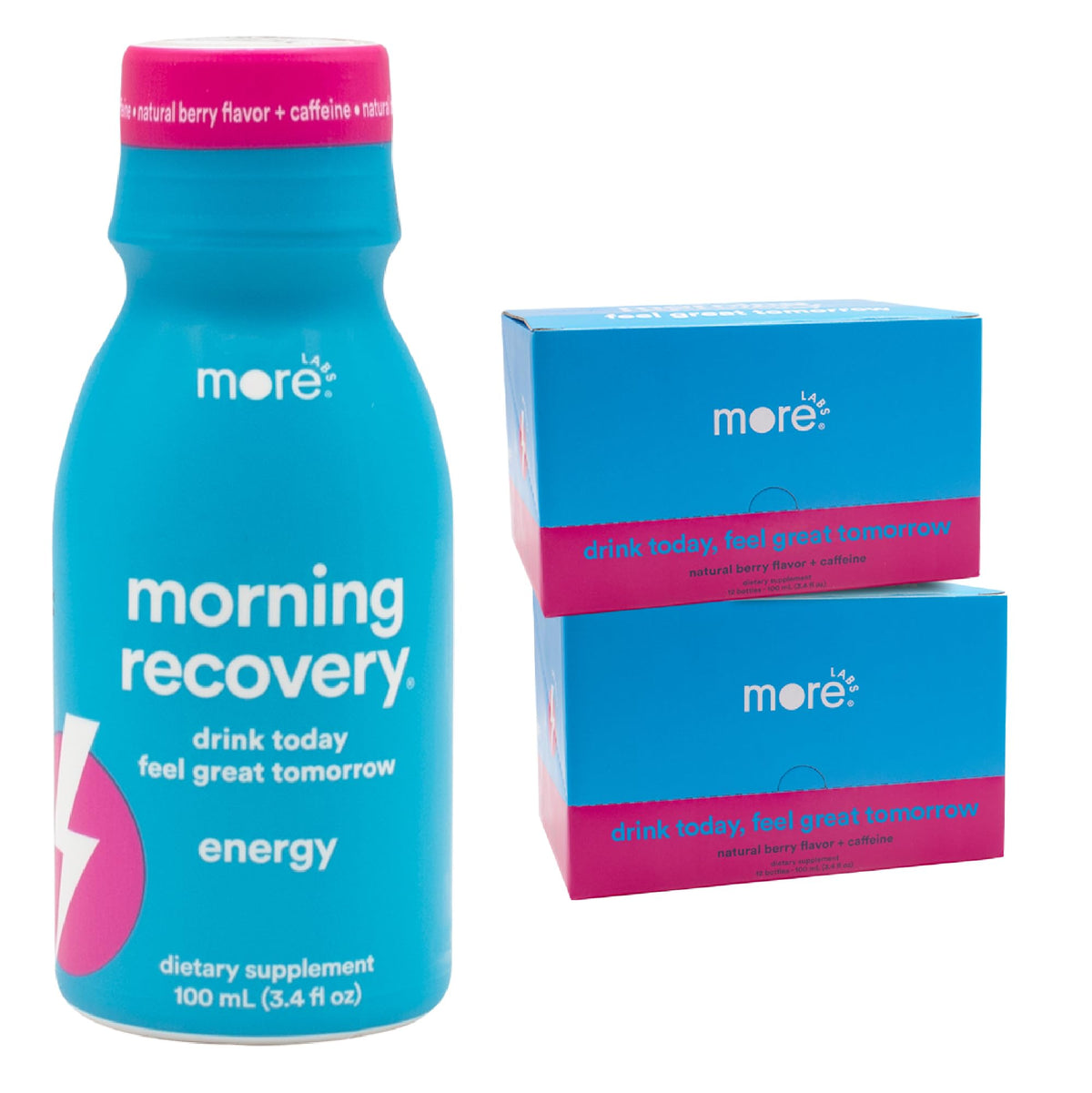 More Labs Morning Recovery - bouteille prête à boire pour rester hydraté lors des soirées.
