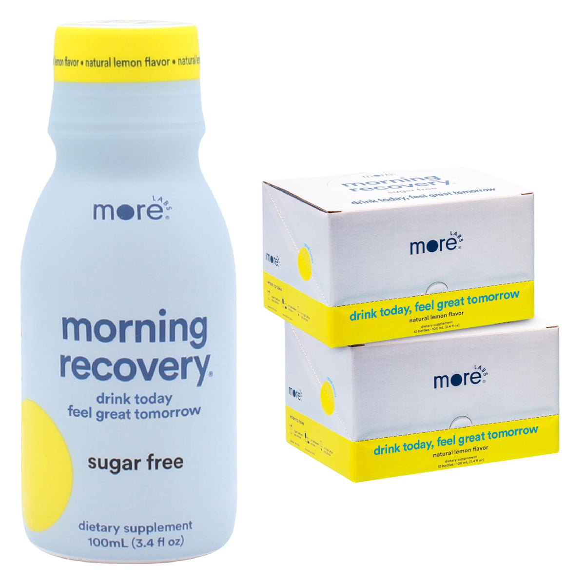 More Labs Morning Recovery – bouteille prête à hydrater lors d’une soirée.