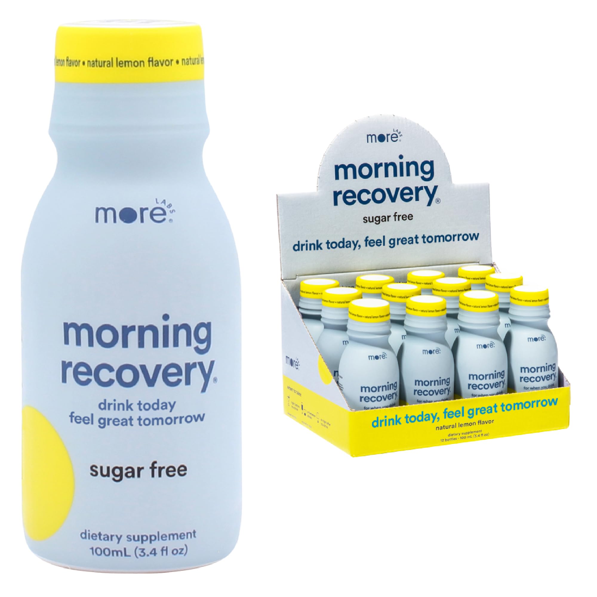 More Labs Morning Recovery Electrolyte, bouteille prête à l’emploi pour rester hydraté après une soirée.