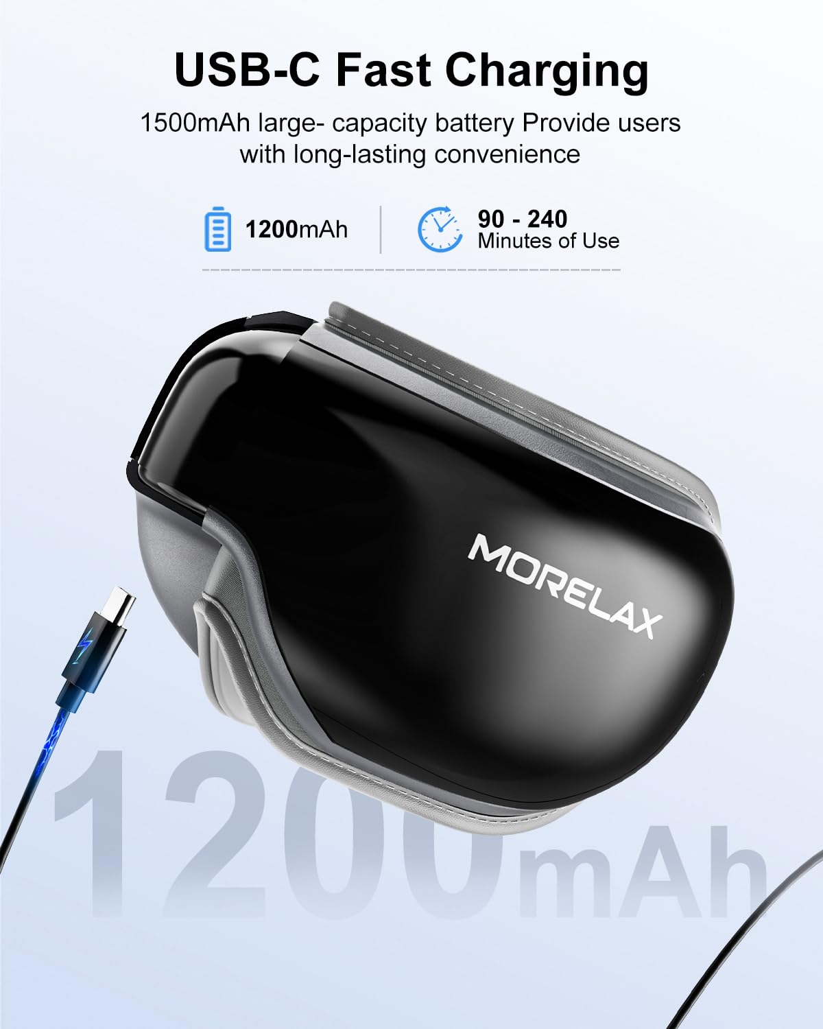 Morelax charge rapide Type-C, autonomie pratique.
