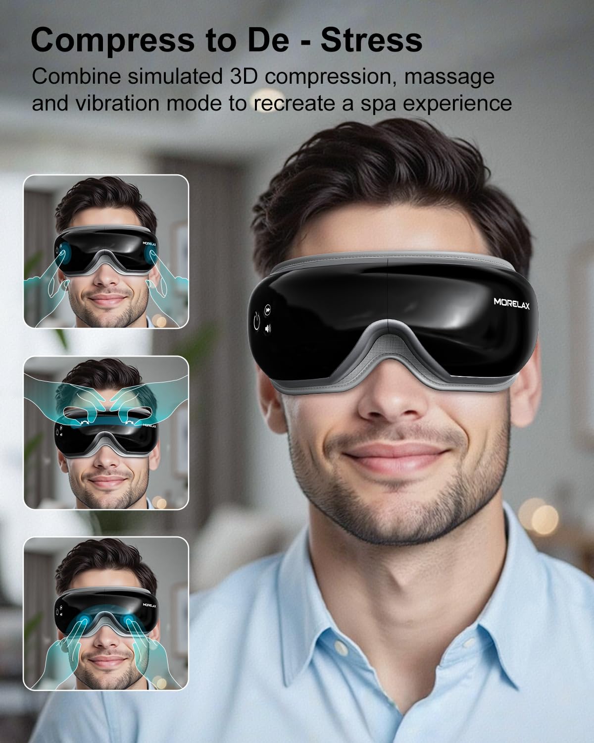 Morelax connexion audio sans fil, musique immersive pour détente oculaire.