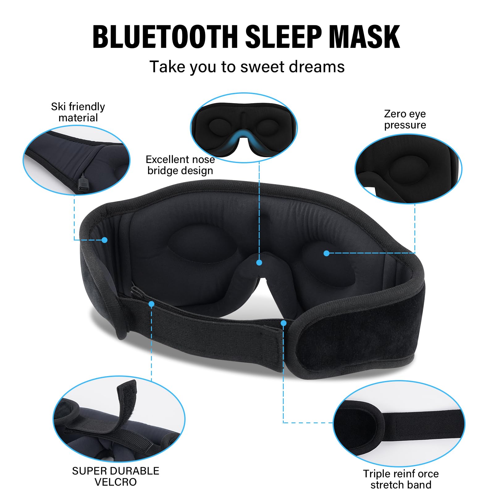 Morelax masque-sommeil 3D contours : adaptation dormeurs côté