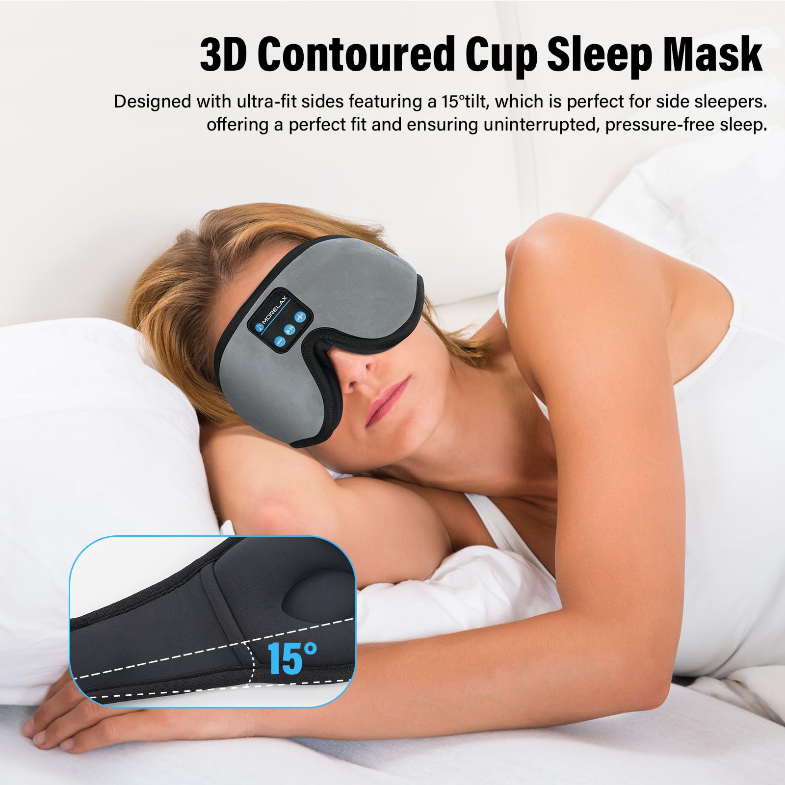 Morelax-masque-sommeil-son-stereo-haute-fidelite, immersion musicale sans distraction.
