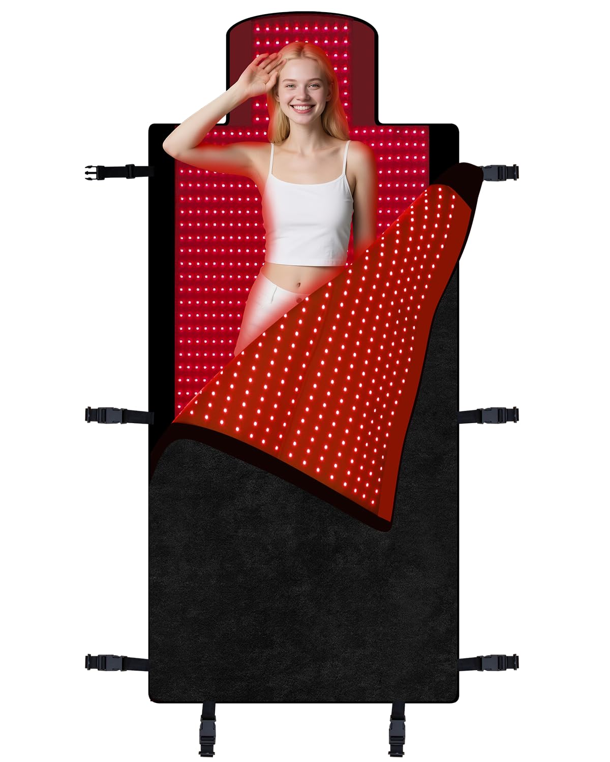 Tapis Morespond lumière rouge offrant couverture corporelle complète pour détente à domicile.