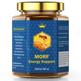 MORF Energy Support miel brut dans un pot en verre, saveur naturelle et pureté.