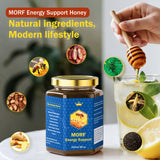 MORF Energy Support miel et pâte de dattes dans le pot en verre.