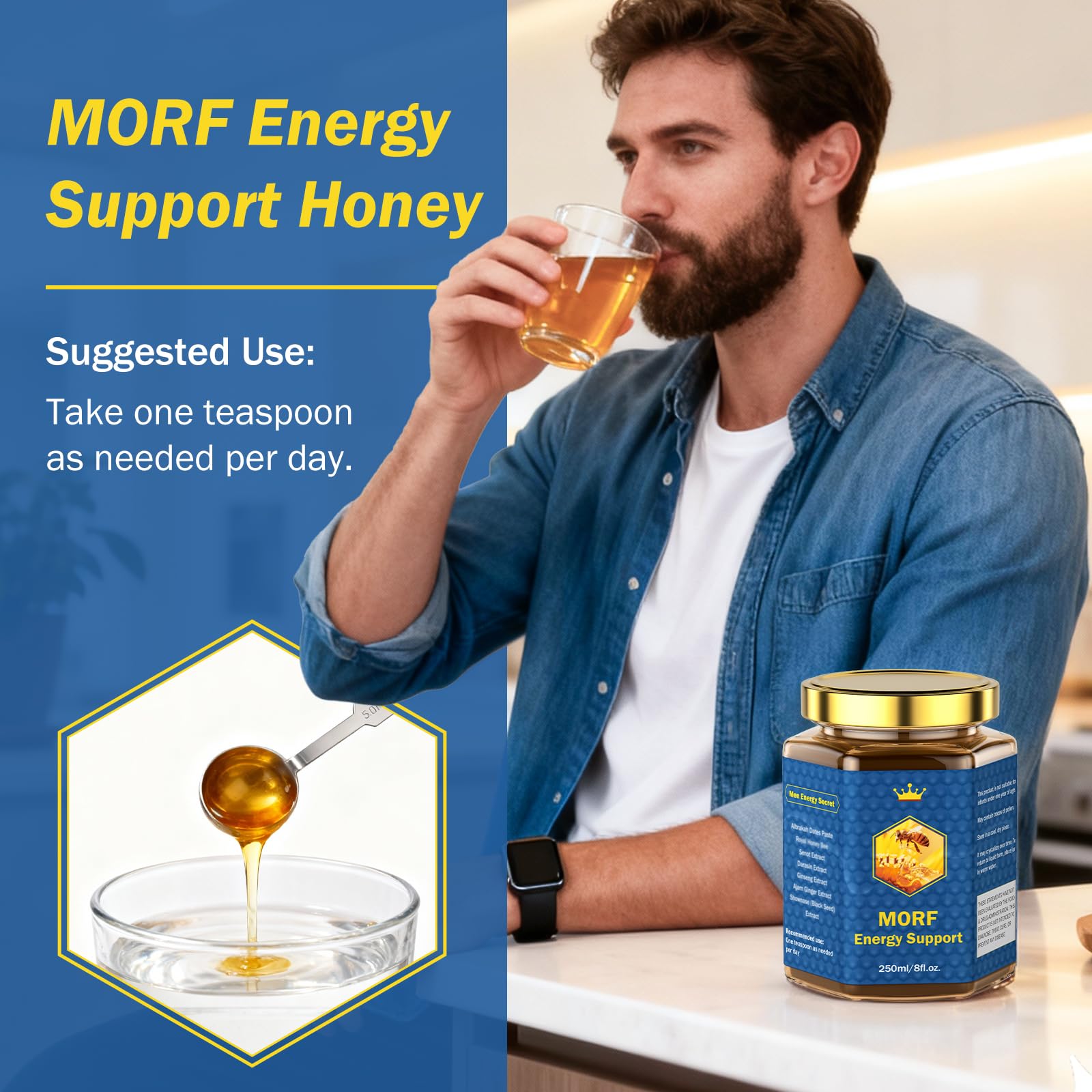 MORF Energy Support miel aux noix de pécan, texture croquante et savoureuse.