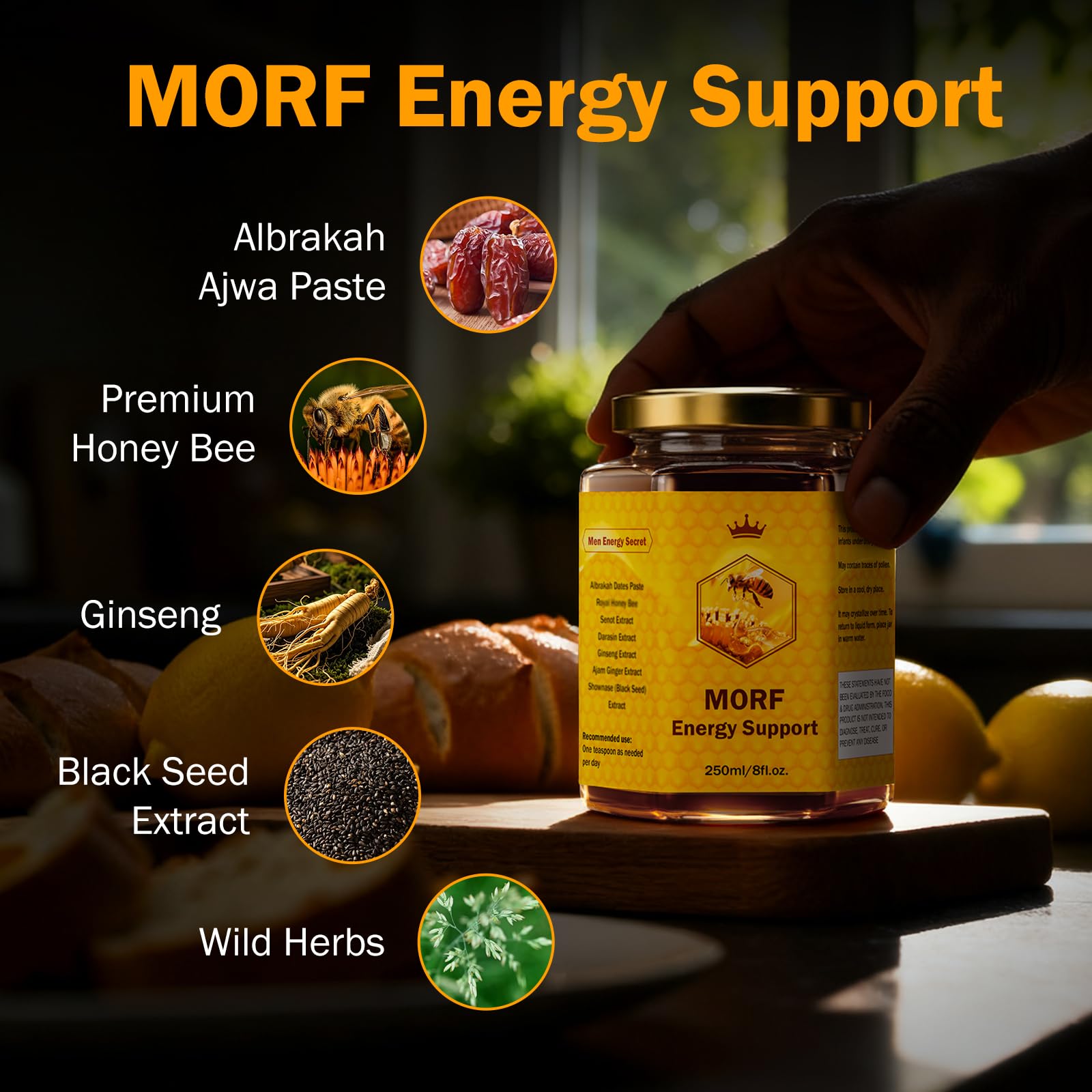 Texture riche et onctueuse de MORF Energy Support Ajwa, idéale en encas.