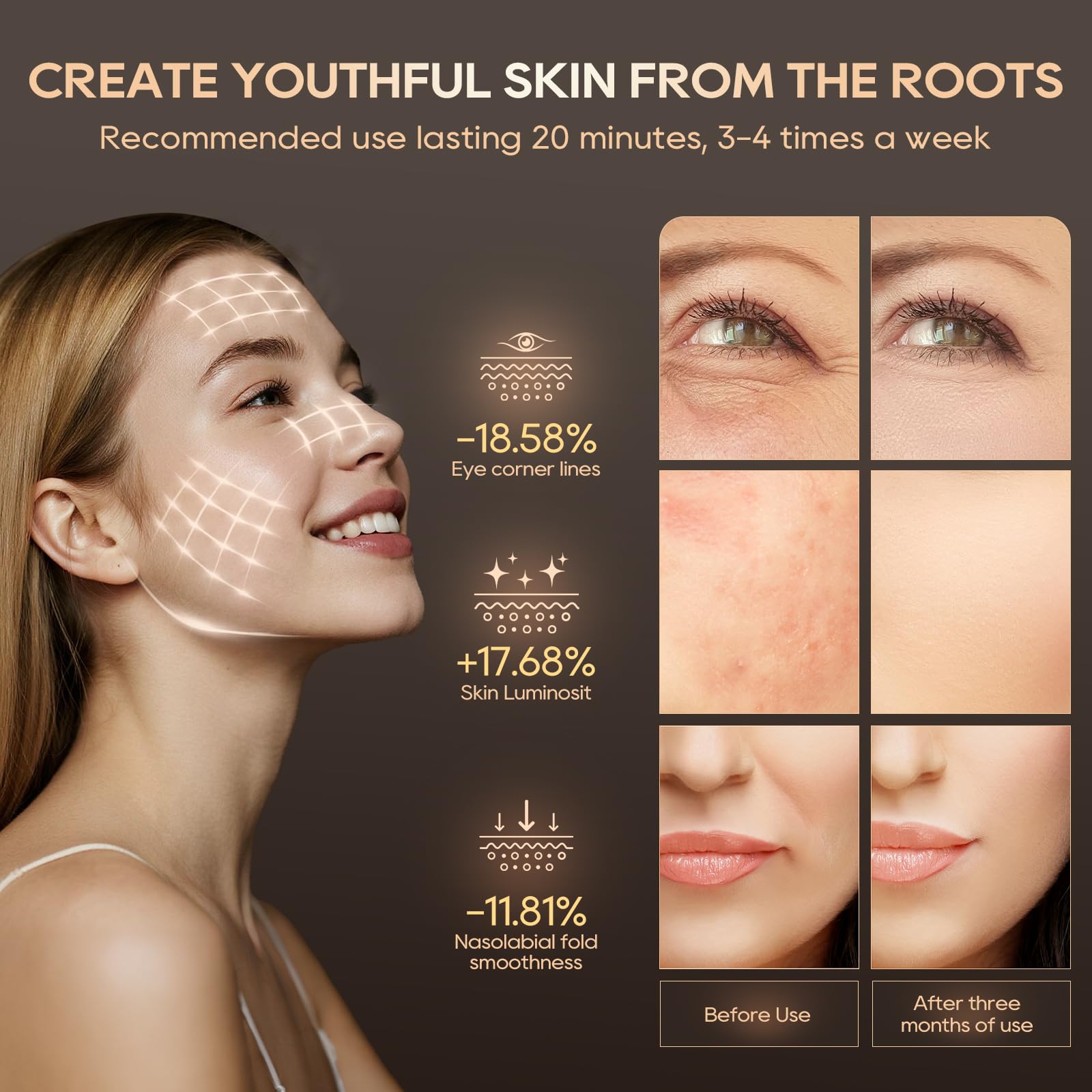 Morfone masque massage et brillance ajustable pour le confort facial.