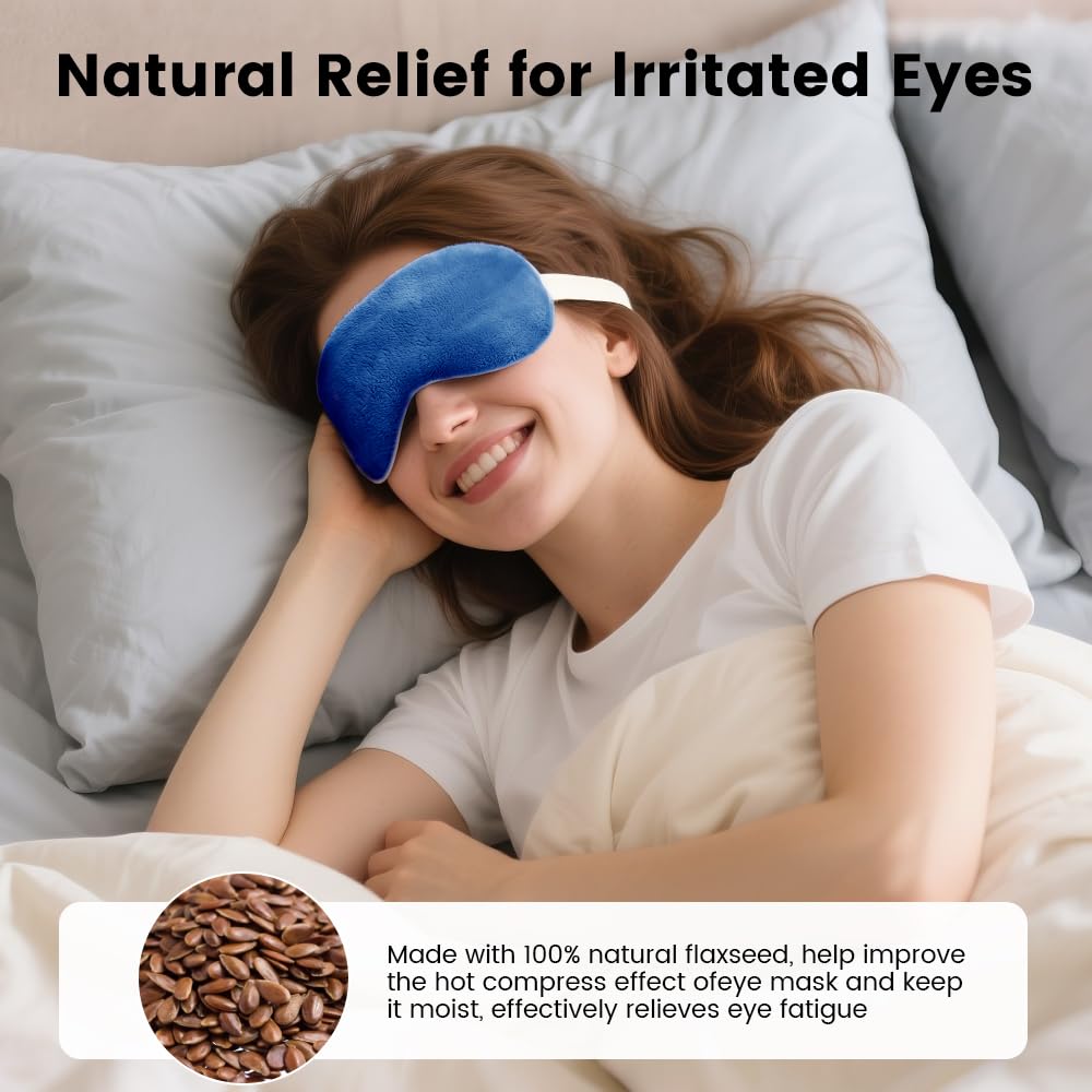 MORLIDEN masque yeux chauffant bleu, bracelet élastique pour ajustement confortable.