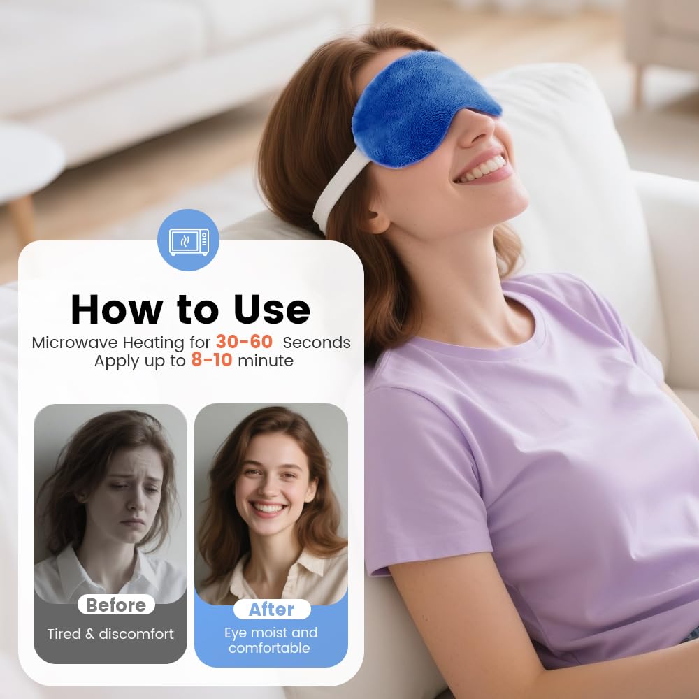MORLIDEN masque yeux chauffant bleu, utilisation quotidienne pratique et réutilisable.