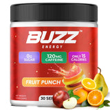 Étiquette Morning Buzz signale antioxydants et énergie durable.