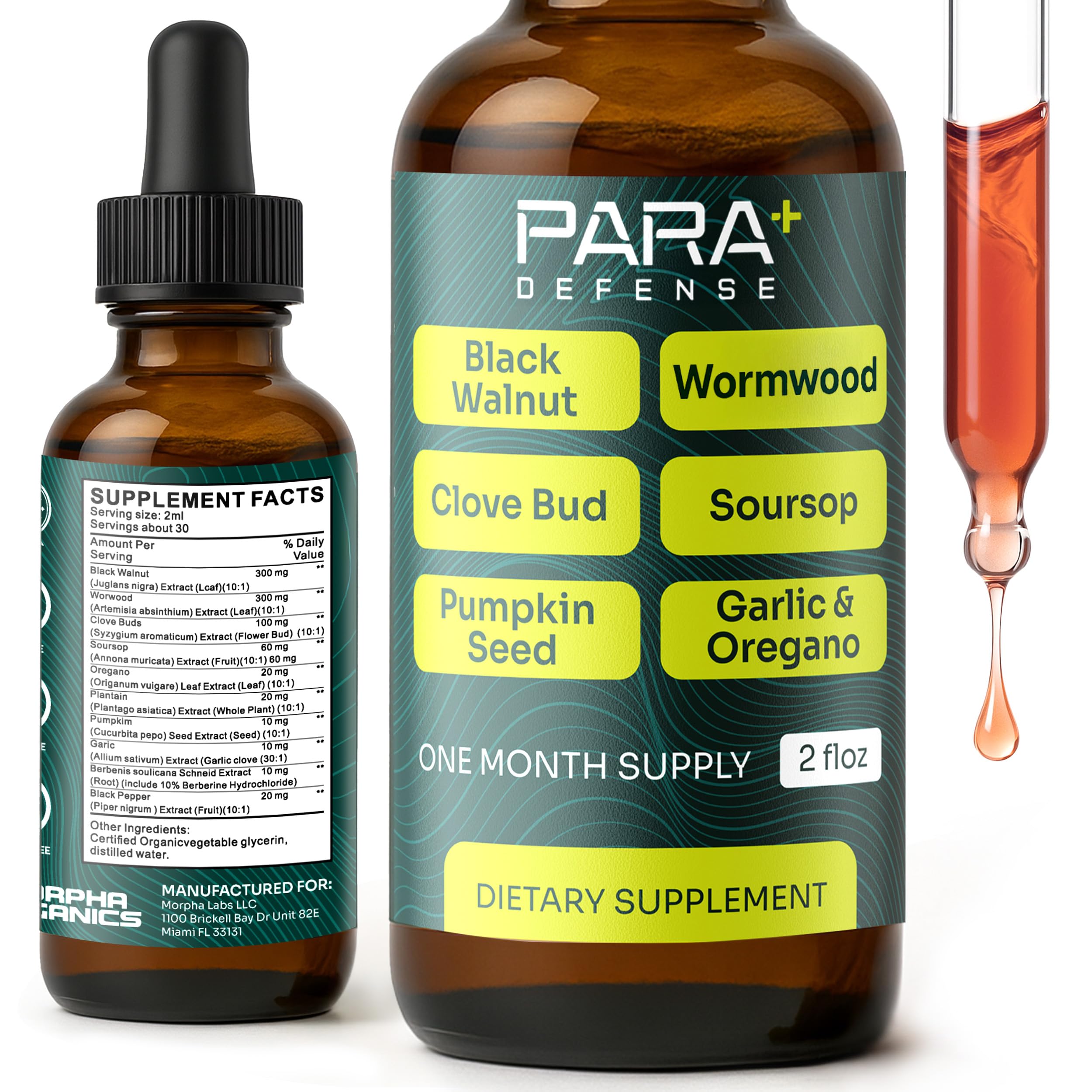 Morpha Organics Para Defense – Bouteille gouttes, soutien digestif potentiel grâce aux plantes.