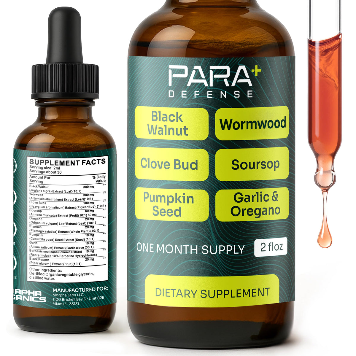 Morpha Organics Para Defense – Bouteille gouttes, soutien digestif potentiel grâce aux plantes.