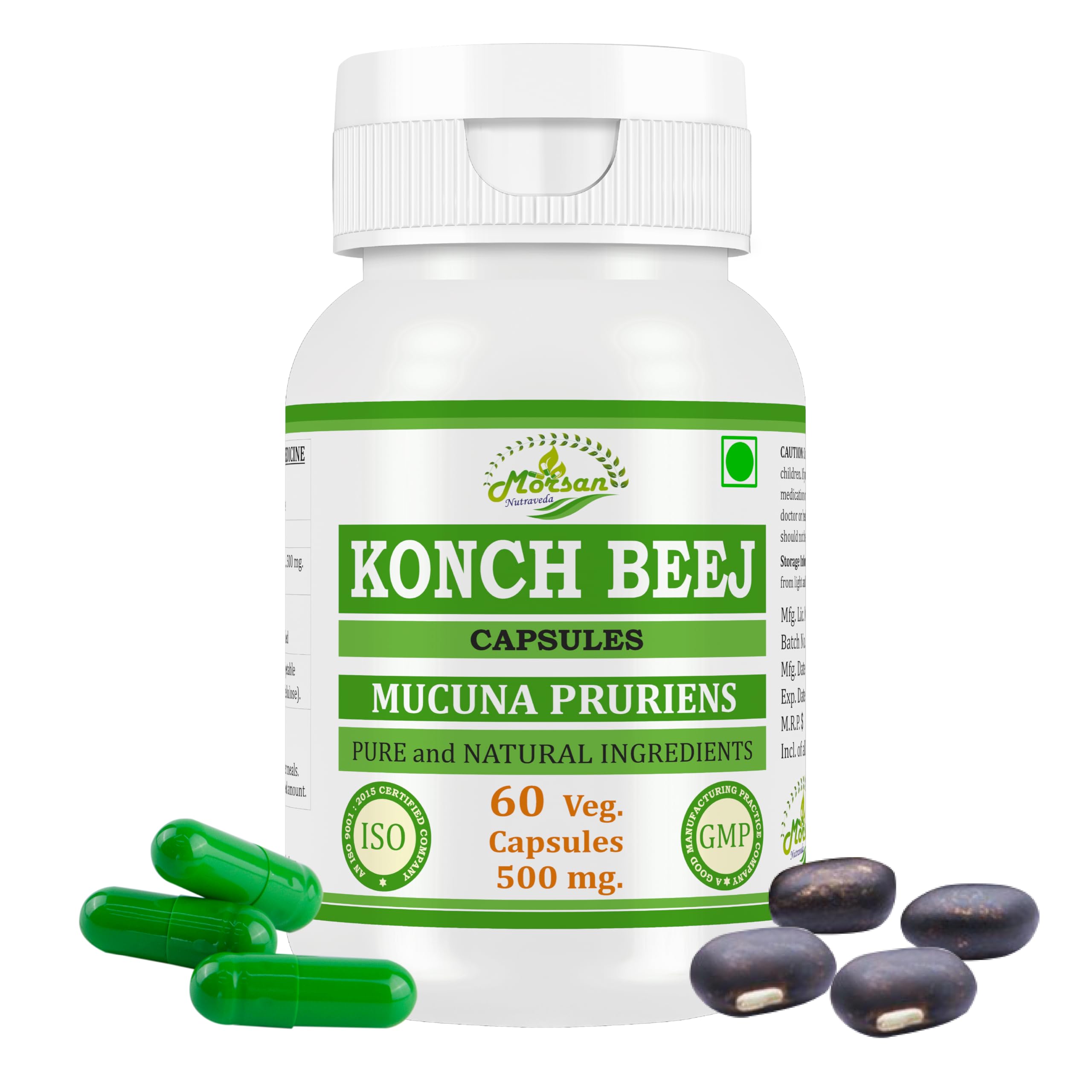 Gélules Kaunch Beej Morsan Nutraveda dans le flacon, pratique naturelle.
