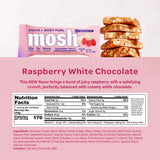 Barre MOSH céto framboise-chocolat blanc, texture gourmande sans gluten.