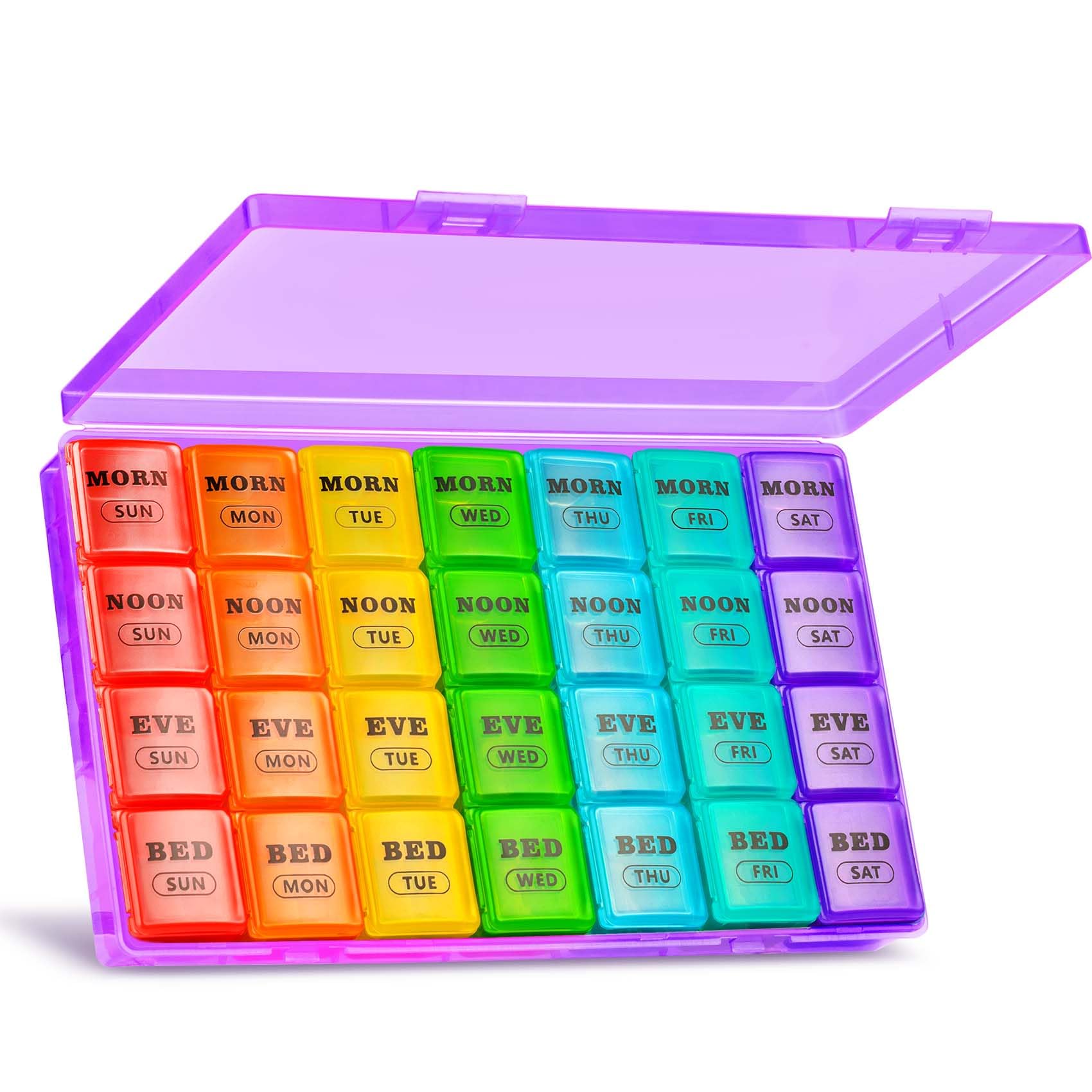 Mossime organisateur pilules hebdomadaire, 4 compartiments, pratique au quotidien.