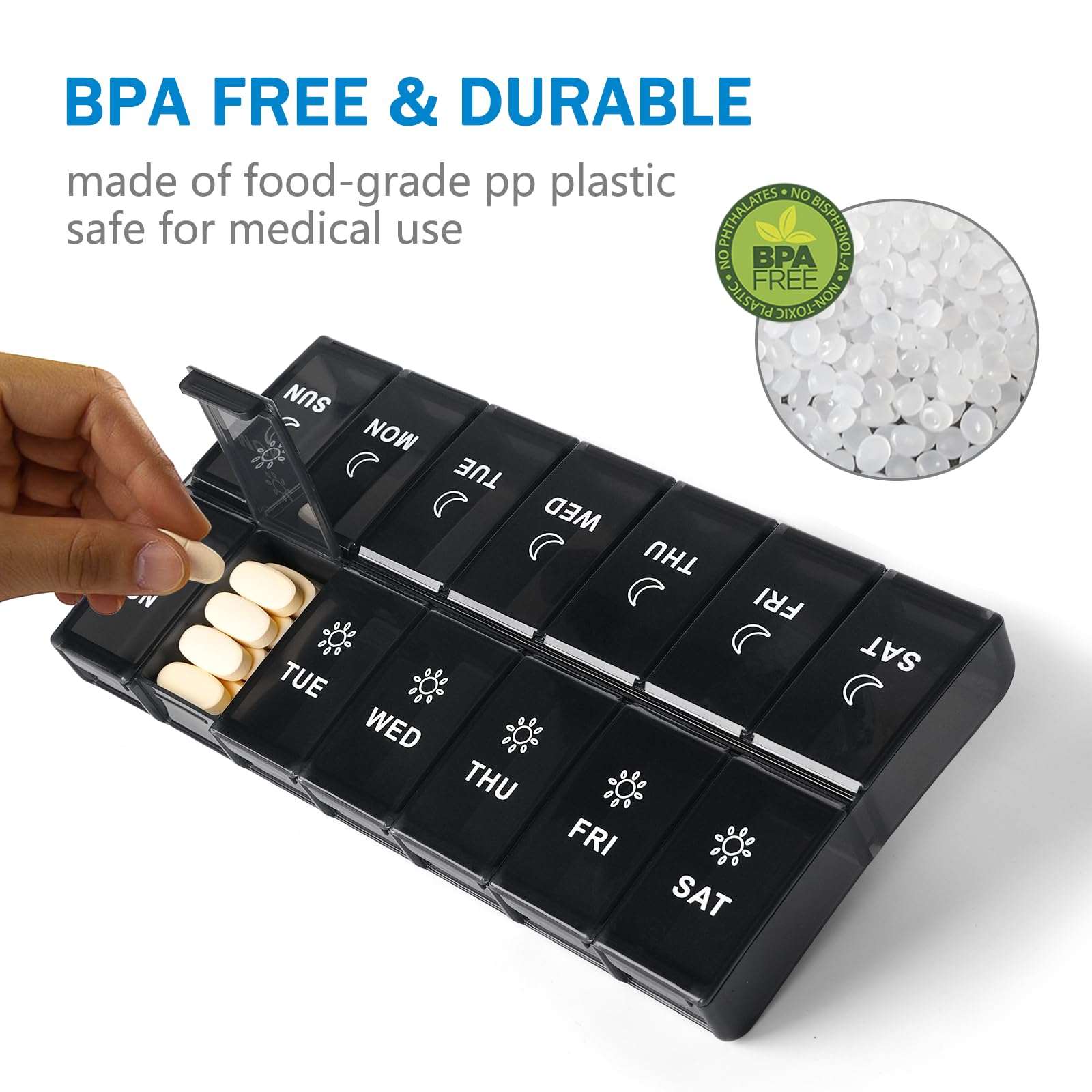 Boîtier sans BPA Mossime en plastique résistant et sûr.