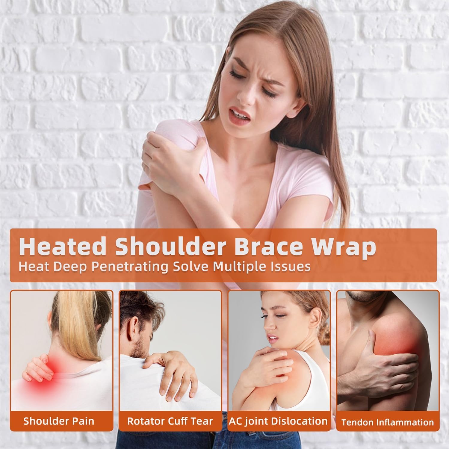 Bandage chauffant MOTAYU avec sangle reglable, pour un ajustement confortable sur l'épaule.
