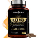 Mother Nature Organics Maca noire extrait 50:1 sur flacon, énergie quotidienne.