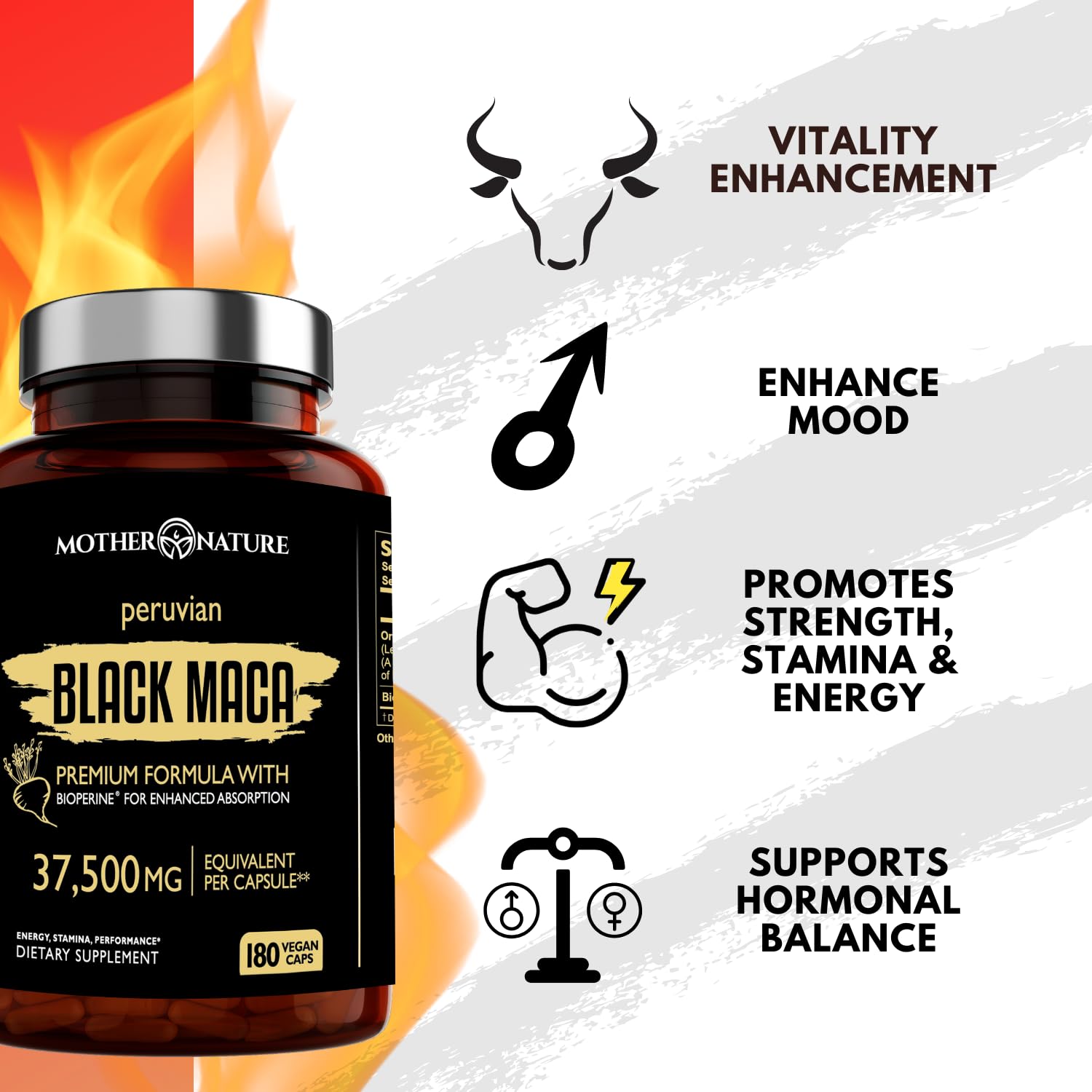 Version vegan sans OGM, sans additifs avec Mother Nature Organics Maca Noire.