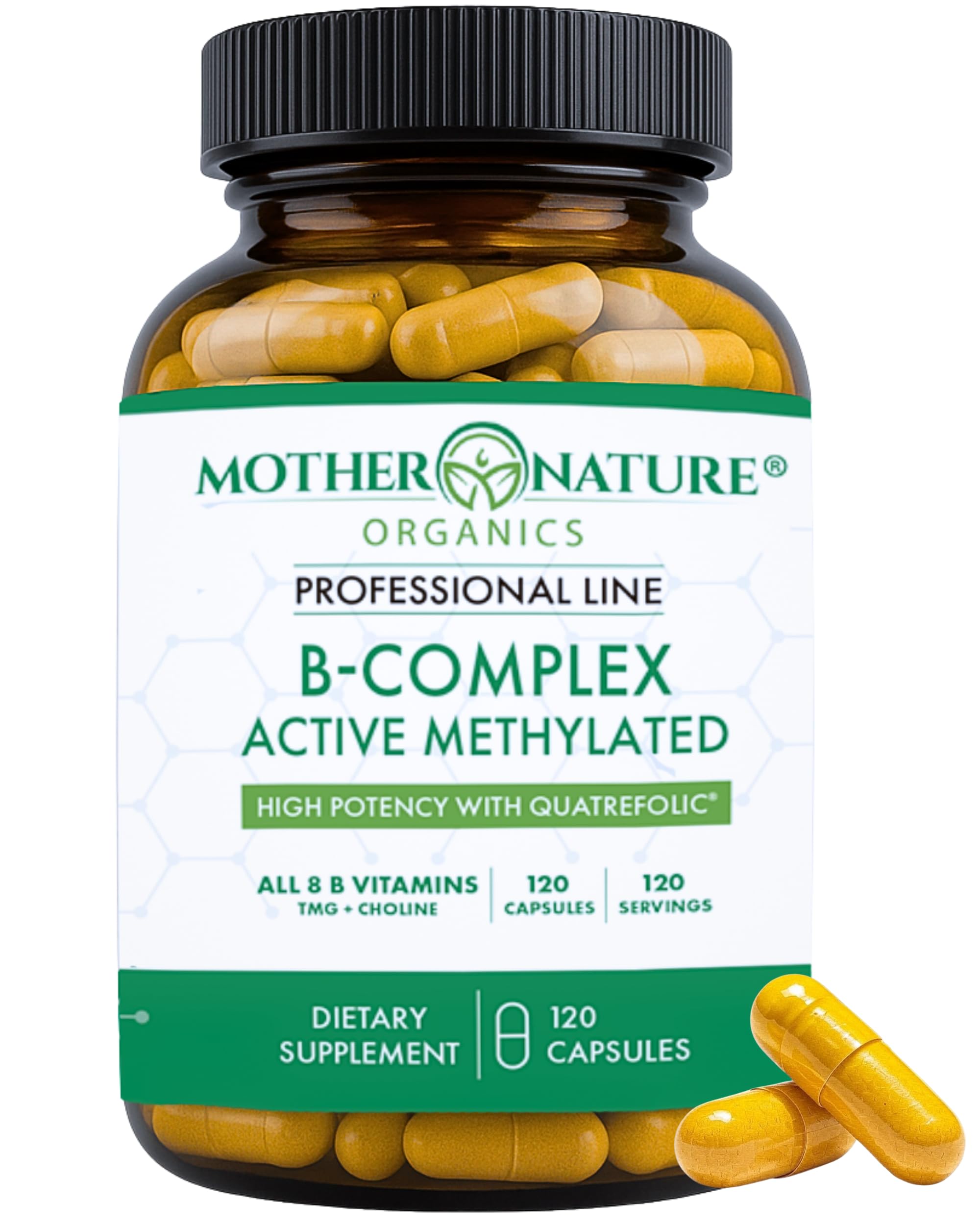 Complexe B méthylé Mother Nature Organics — bouteille versante, soutien potentiel énergie et concentration