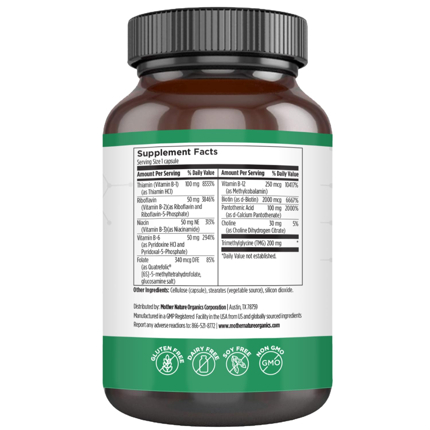 Mother Nature Organics Complexe B méthylé — capsules, utilisation quotidienne pour vitalité et bien-être